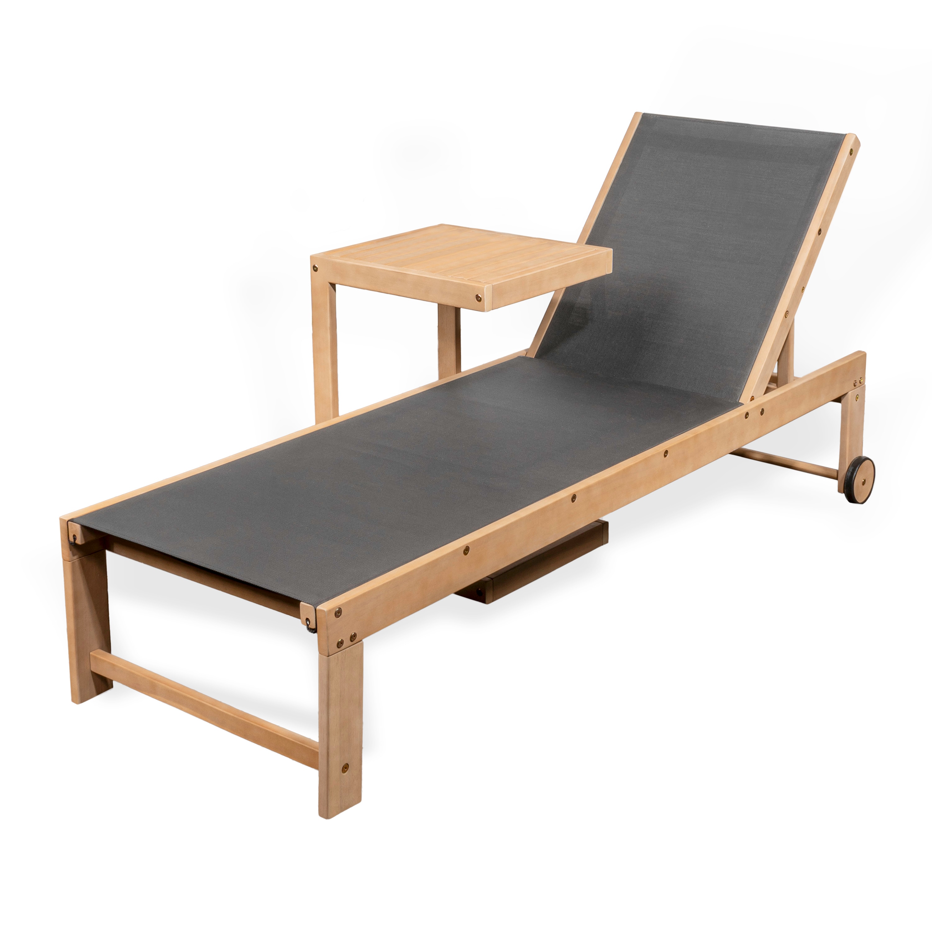 JONATHAN  Y LNG1100B-2SET Trabuco Coastal Modern Dark Gray/Light Teak Wood Frame Stationary Chaise Lounge Chair with Dark gray Cushioned Seat