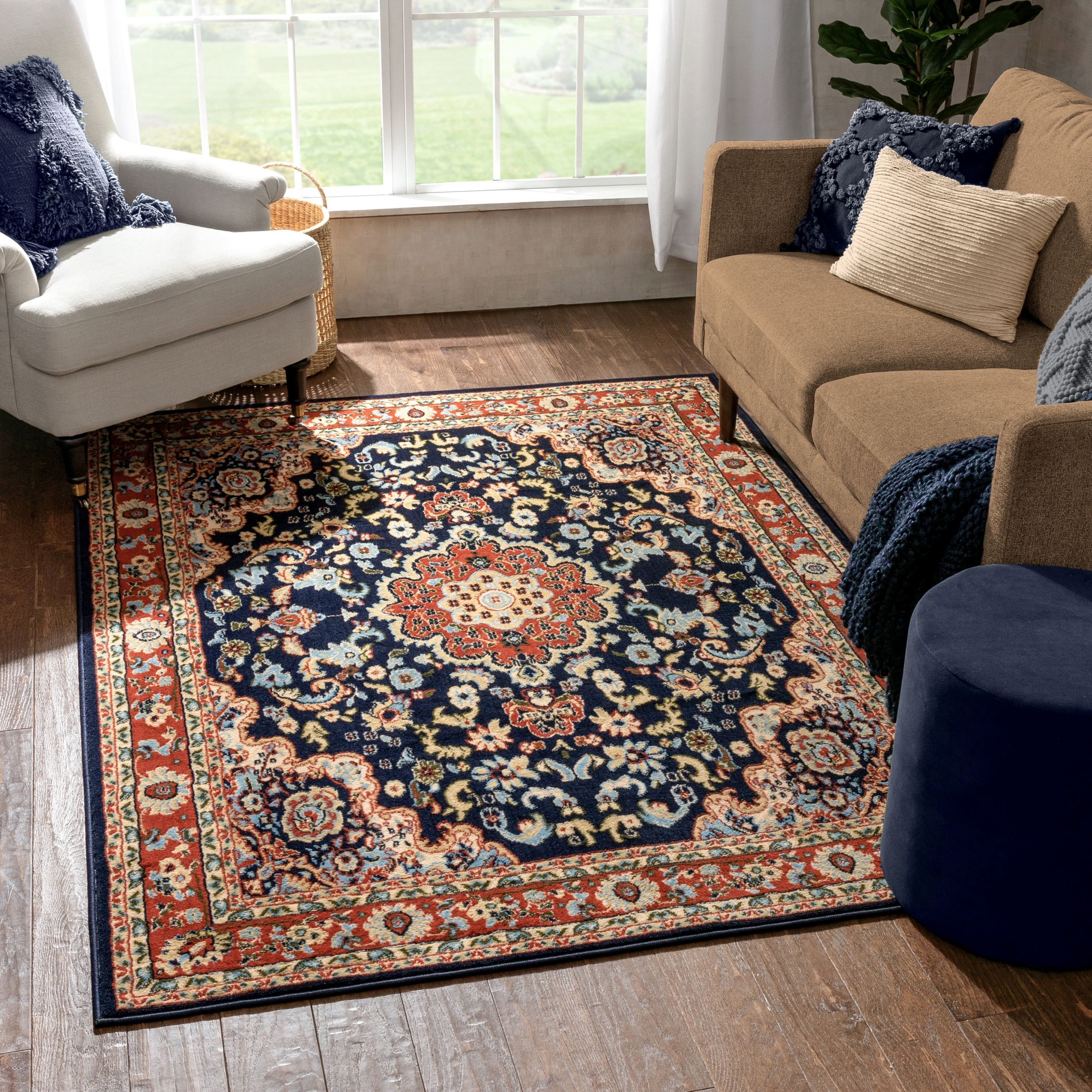 Well Woven PA-104-7 Persa 8 x 10 (ft) Loomed Polypropylene Navy Rectangular Indoor Medallion Persian Area rug