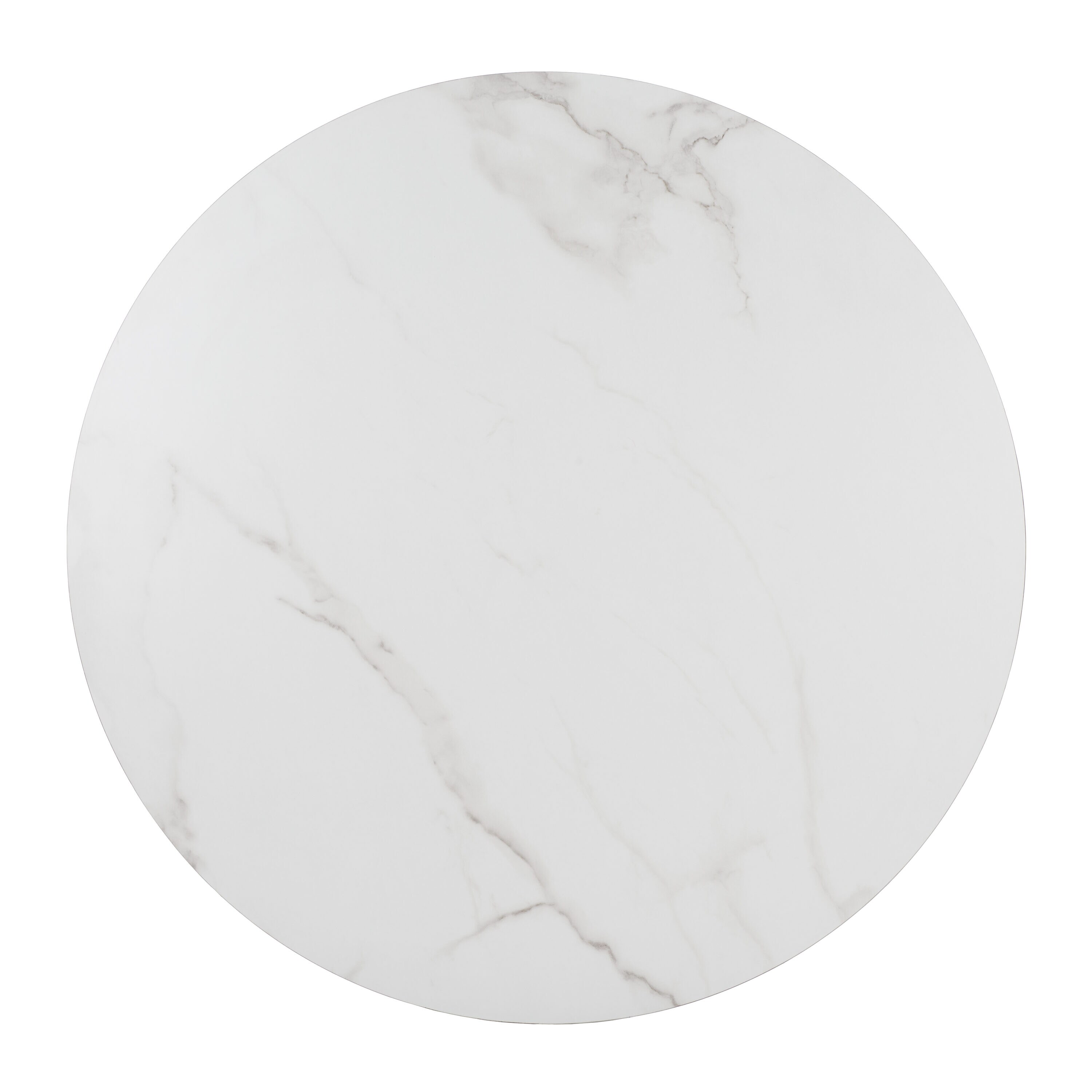 White Faux Marble Round Cocktail Table with Black Hairpin Legs