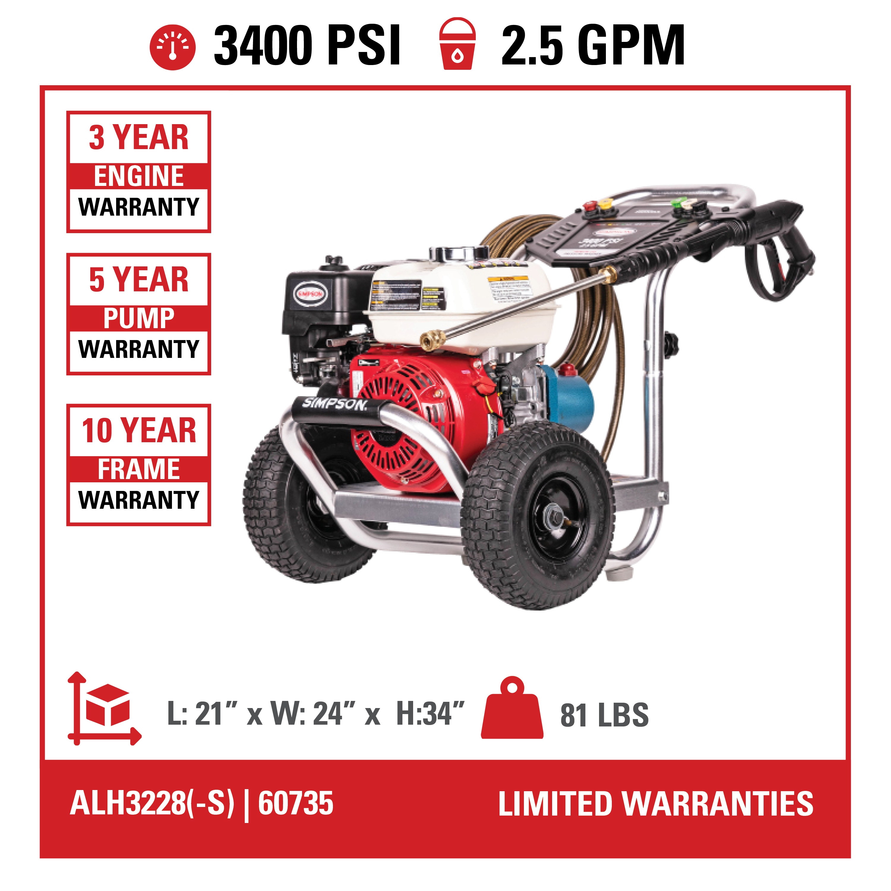 Simpson pressure washer 3400 store psi 2.5 gpm