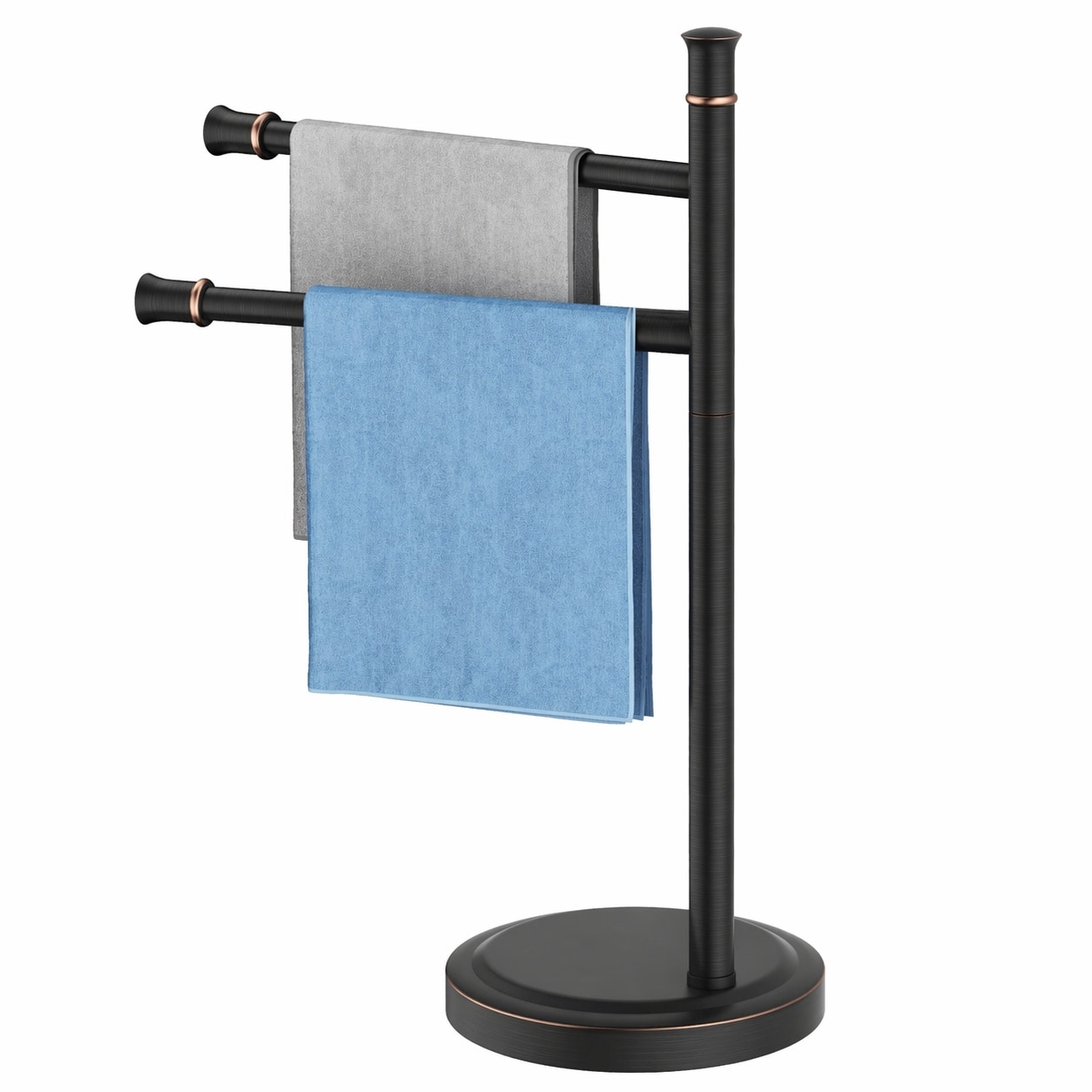 Aoibox  16 in Freestanding Oil Rubbed Bronze Towel Bar 2 Swivel Arms Countertop Stainless Steel Towel Rack Stand