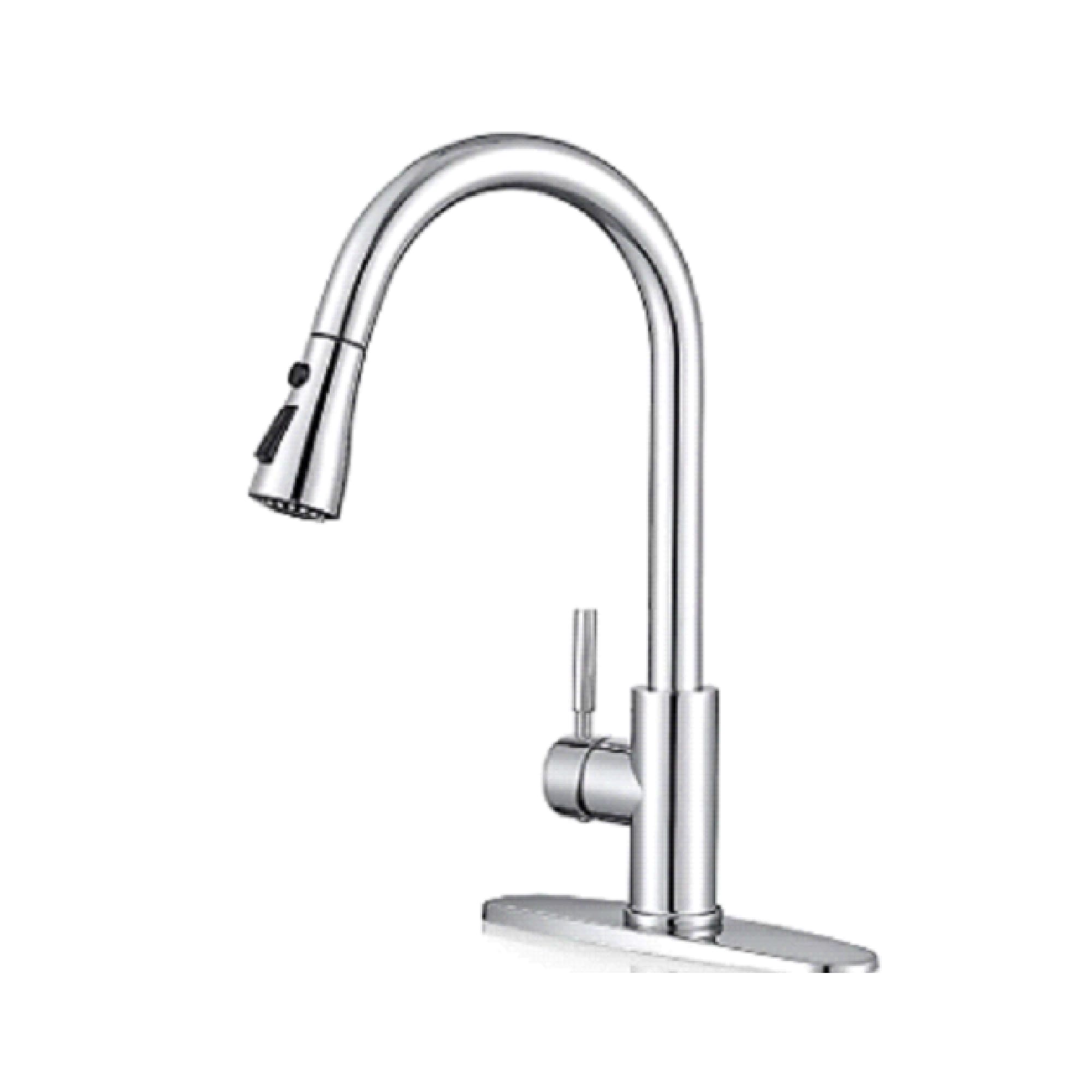 Androme Chrome Single Handle Pull Down Kitchen Faucet With Sprayer Function Deck Plate Included 1743