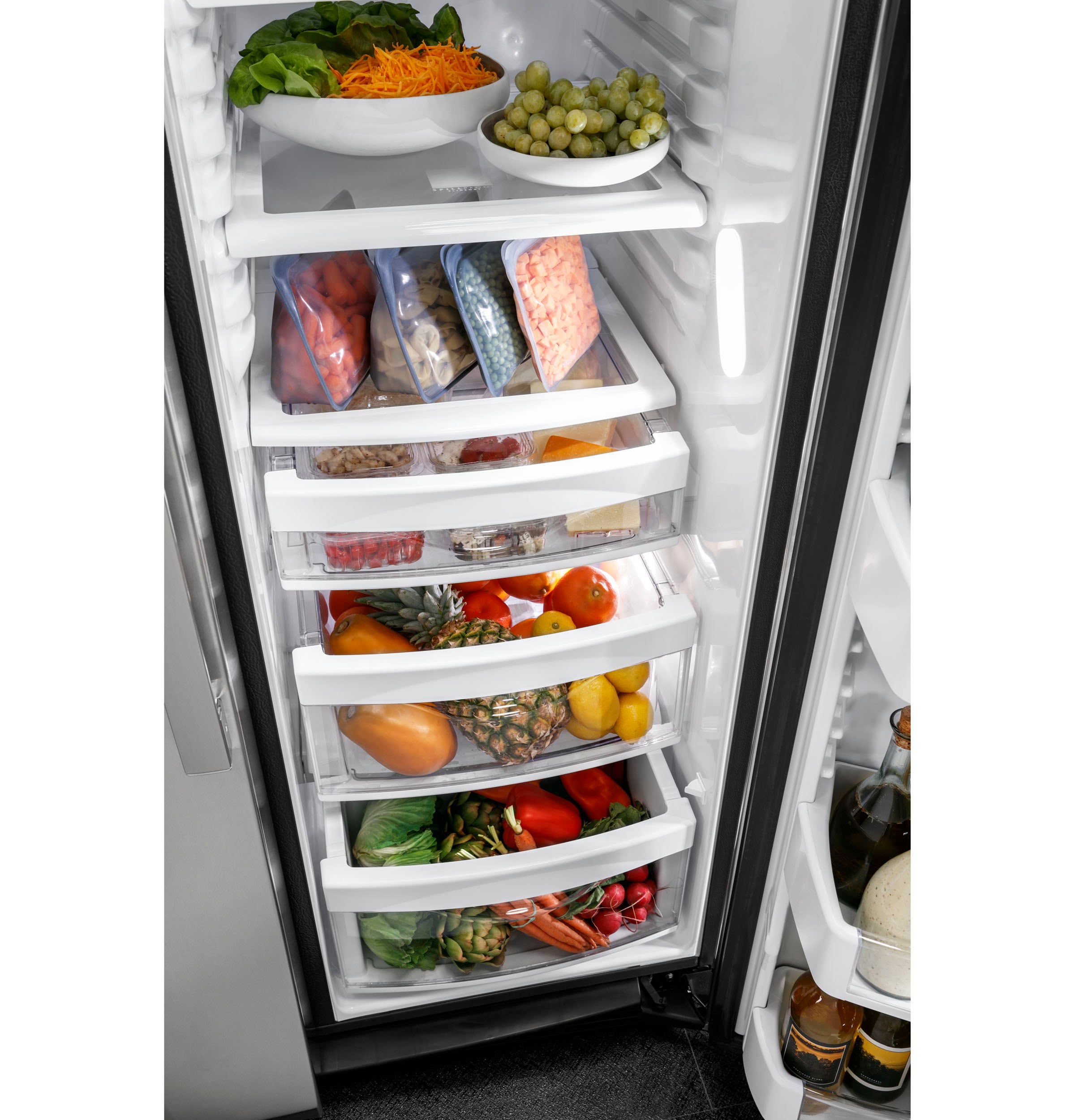 GE 21.9-cu ft Counter-Depth Side-by-Side Refrigerator with Ice Maker  (Slate) at