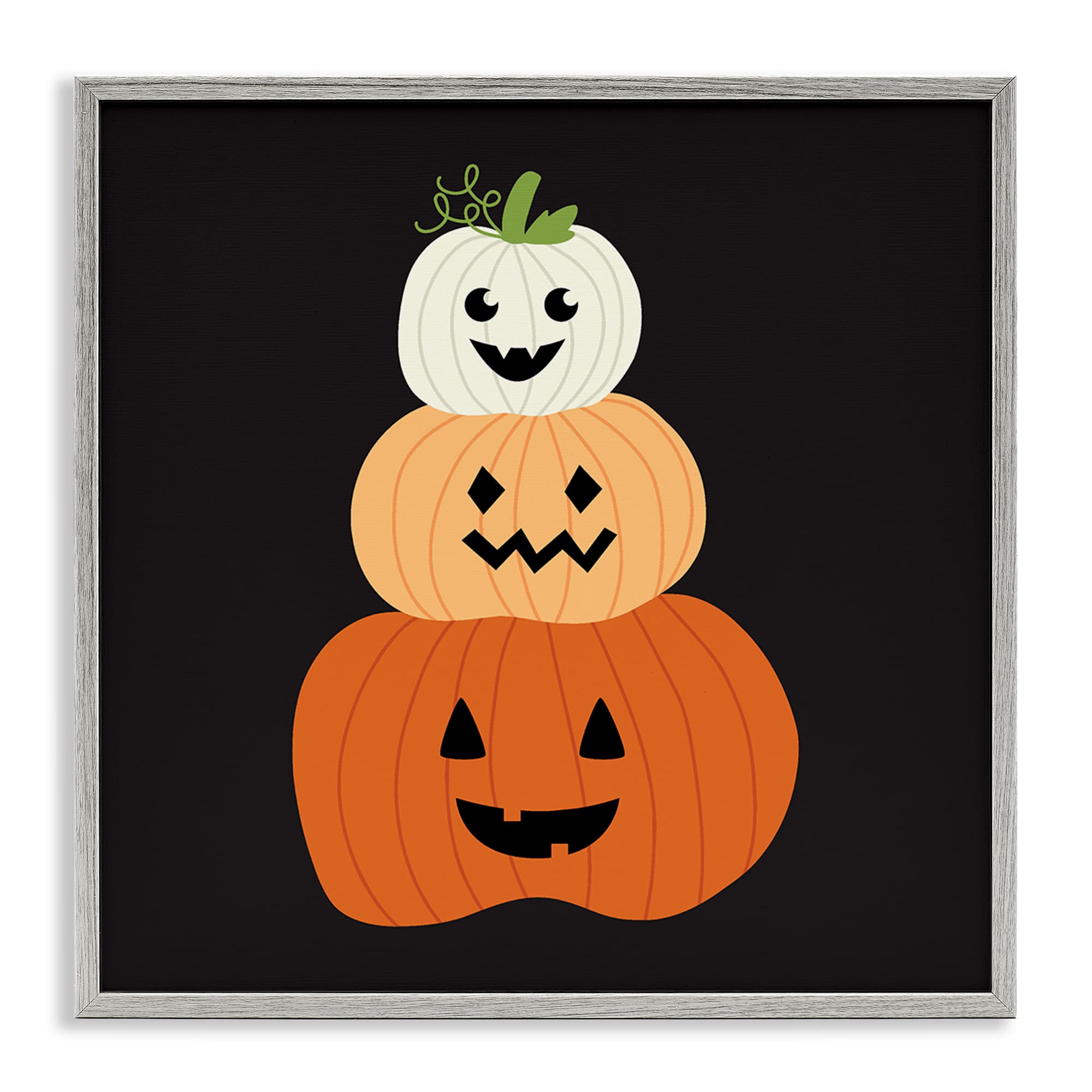 Stupell Industries BT-498-GFF-24X24 Happy Jack-o-Lanterns on Black Gray Framed Giclee Art By Sazerelli Designs 24 x 24
