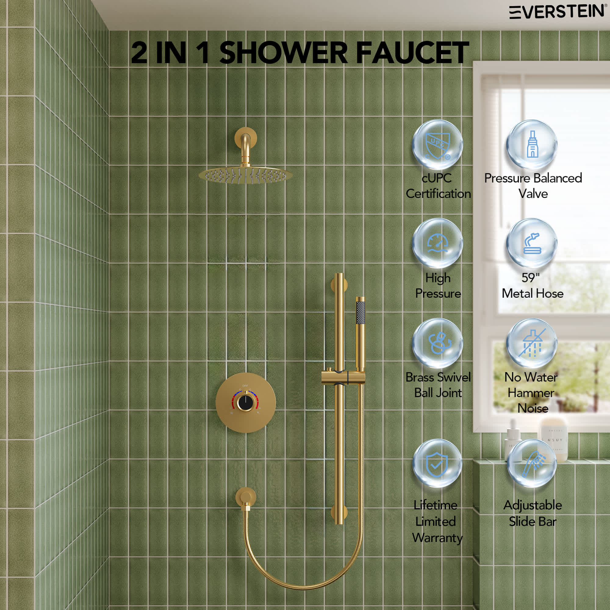 EVERSTEIN SFS-1013-GD10 Showerhead-Bar-Panels - View #4