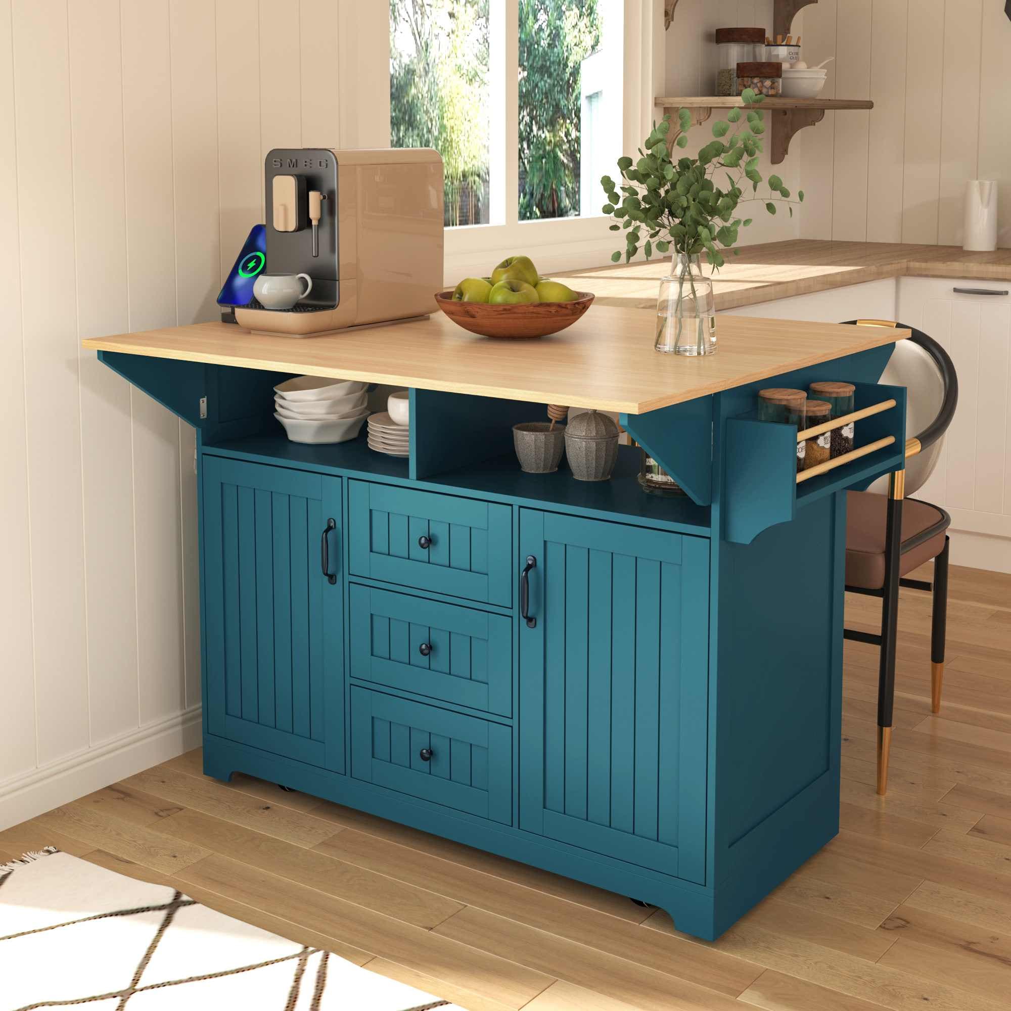 Runesay HBKICISD04-31 Green MDF Base with MDF Wood Top Kitchen Cart ( 34-in x 55.75-in x 36.5-in )