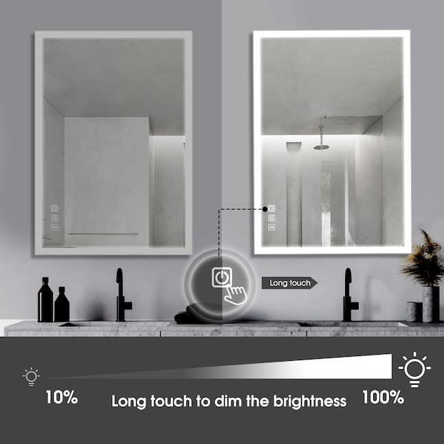 KINWELL Bathroom Mirror 39.4-in x 27.6-in Dimmable Lighted White Fog ...
