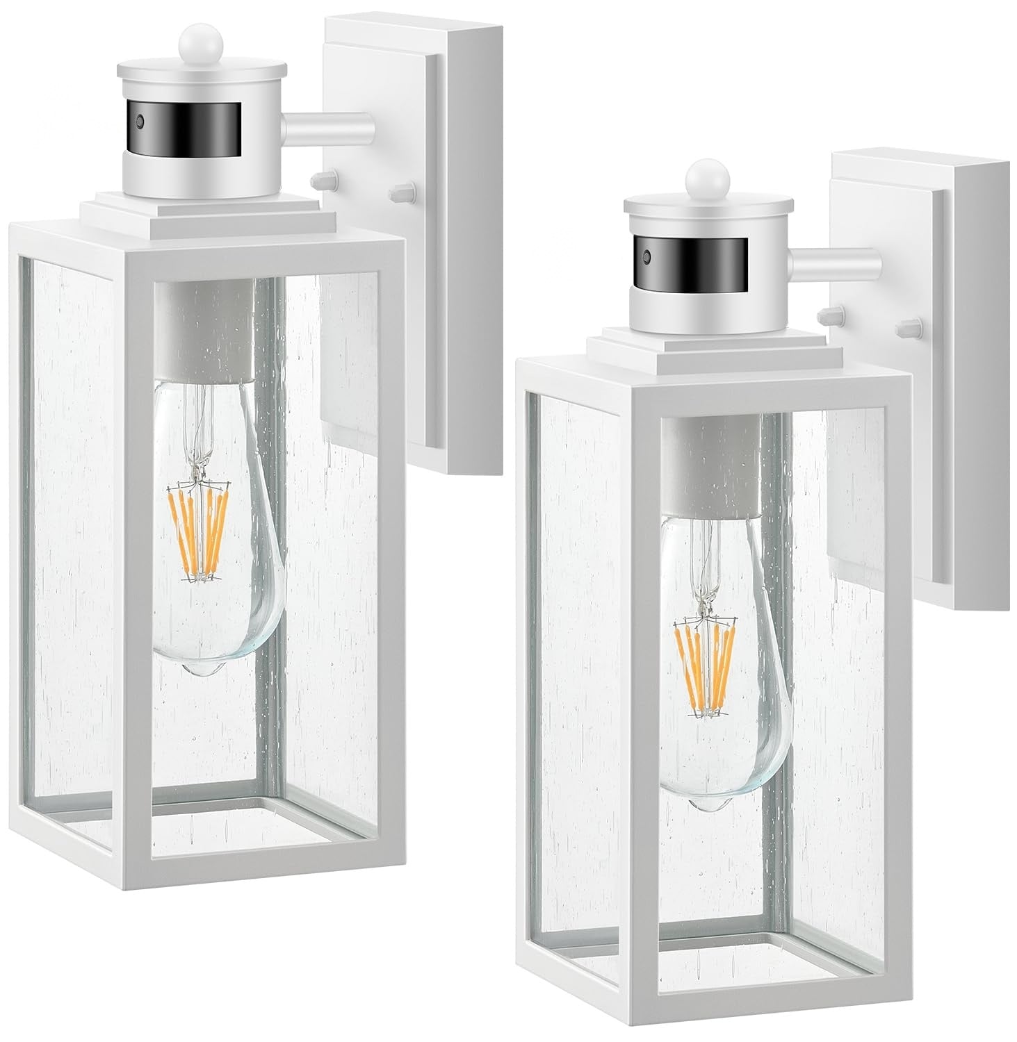 Aoibox  2 Pack White Motion Sensor Outdoor Wall Lanterns Dusk to Dawn Porch Garage Lights 40 ft Range E26 Base