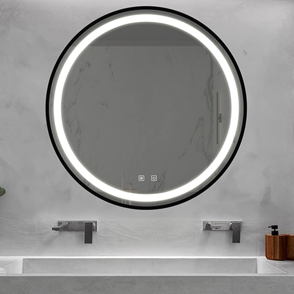 Blisstyle ZZZ1745UHTEUY PREMIUM 24-in x 24-in Polished Round Dimmable LED Lighted Fog Free Bathroom Vanity Mirror ( Black )