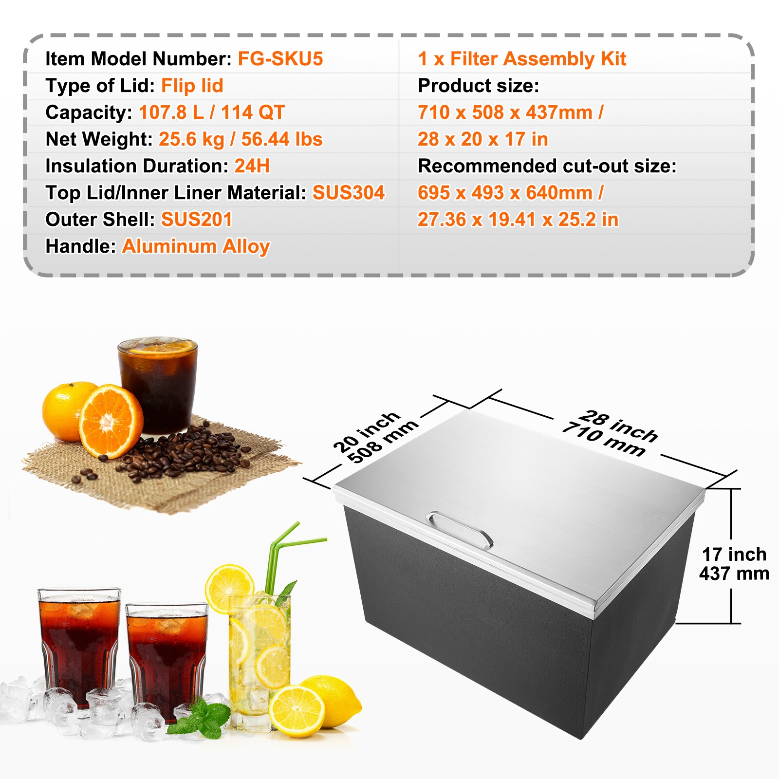 VEVOR QRSJ28X20X171OH2PV0 Ice-Buckets - View #8
