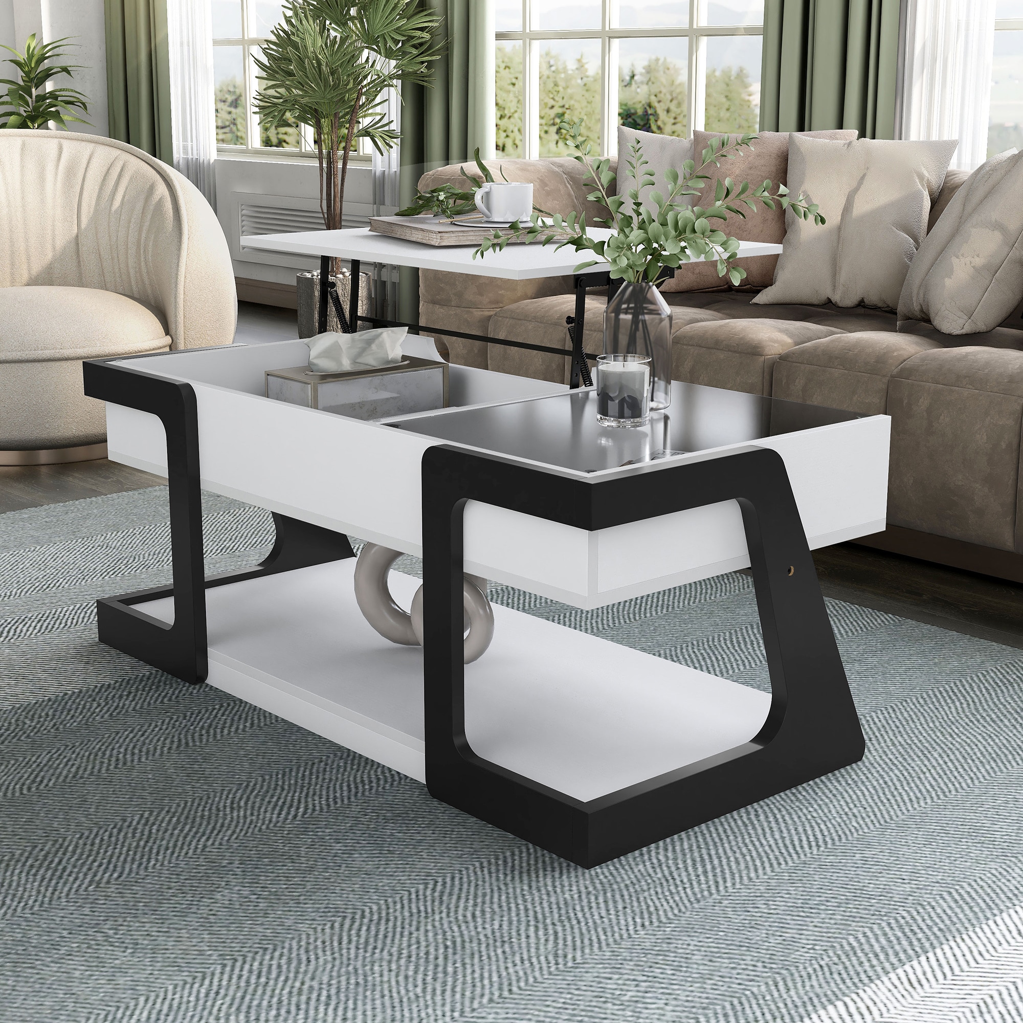 Oakley White and Black Composite Coffee and End Table Set