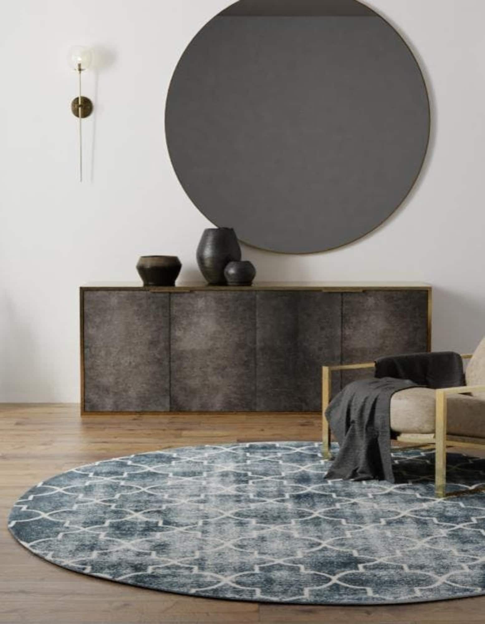 Unique Loom 3186959 Jill Zarin Uptown 8 x 8 (ft) Loomed Polypropylene Navy Blue Round Indoor Trellis Area rug