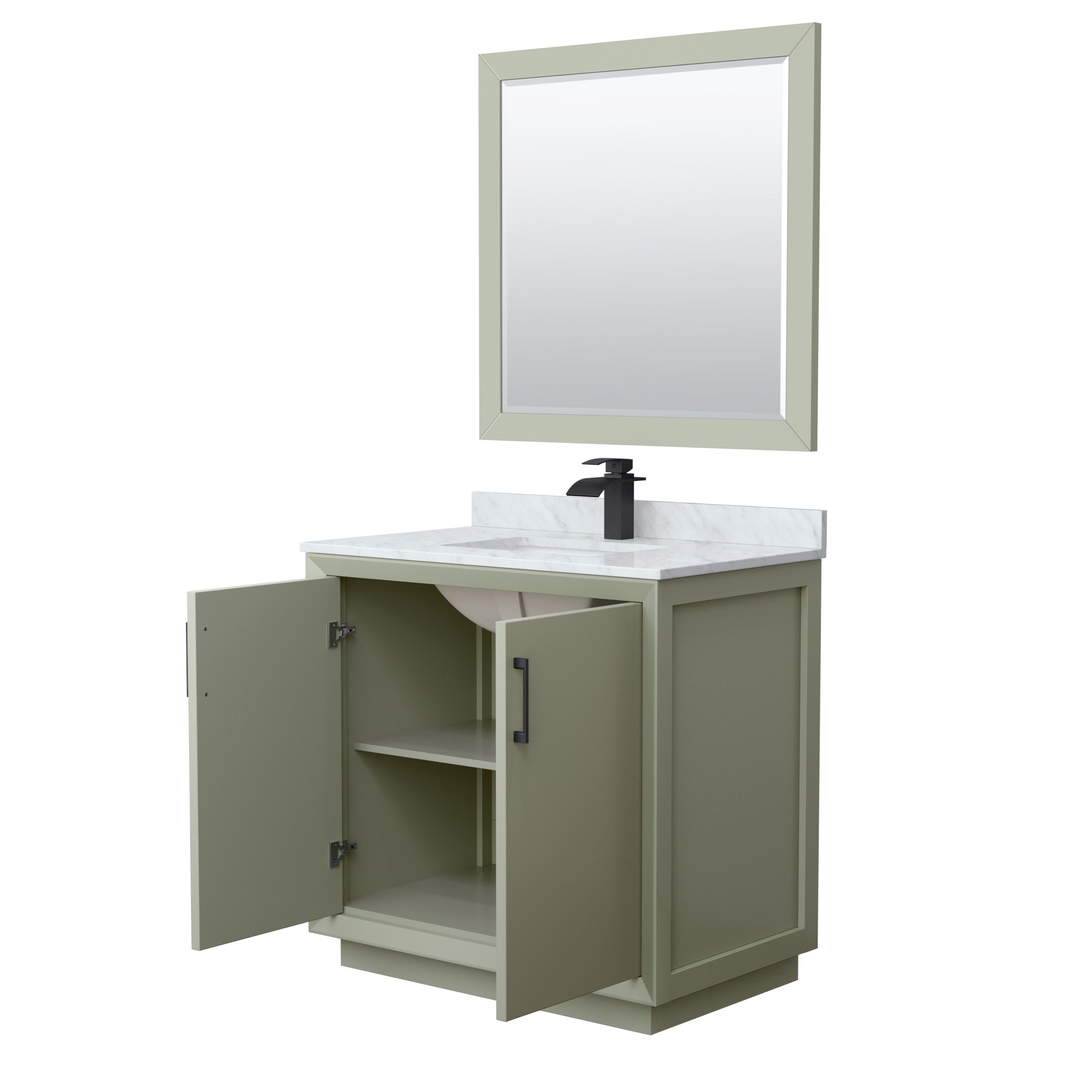 Strada Light Green 36" Single Bathroom Vanity with Matte Black Accents