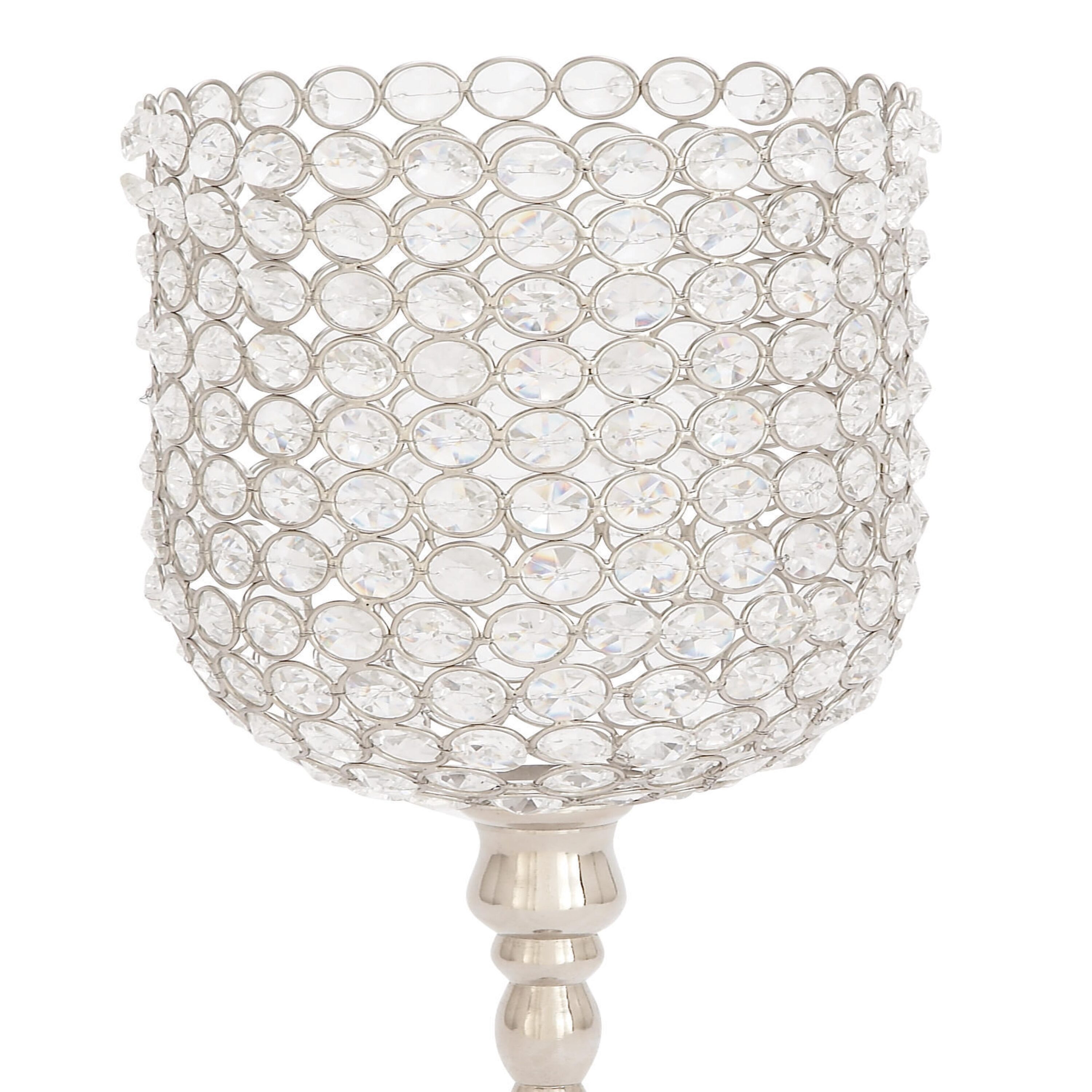 Silver Crystal Hurricane Candle Holder with Aluminum Base, 19"