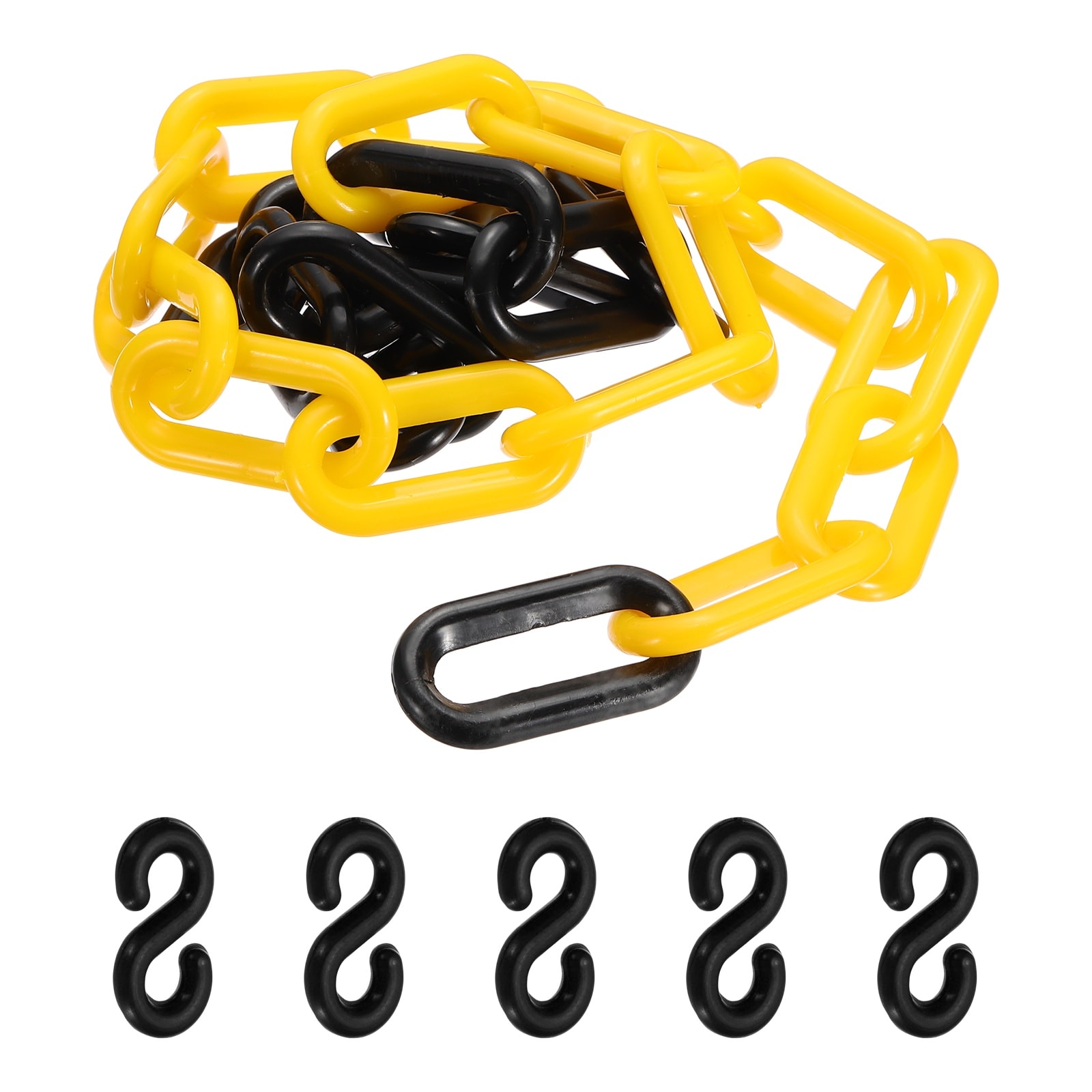 PATIKIL 3.3 Feet Plastic Chain Links Colorful Safety Chain Barrier with Buckle for Parks Airports Parking Lots Crowd Management Black Yellow (35 x 5 Mm)