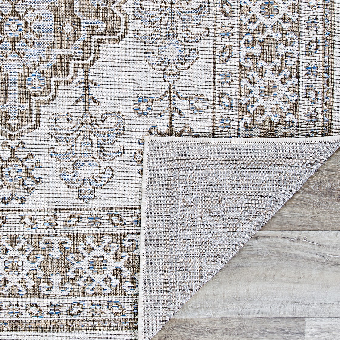 Ivory Sand Rectangular Flat Woven Synthetic Area Rug