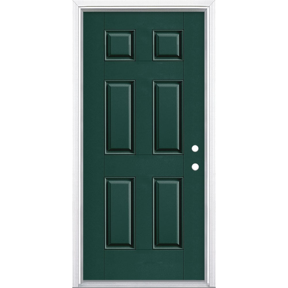 Masonite 1218351 36-in x 80-in x 4-9/16-in Fiberglass No glass Left-hand inswing Evergreen Painted Prehung Front Door with Brickmould Insulating core