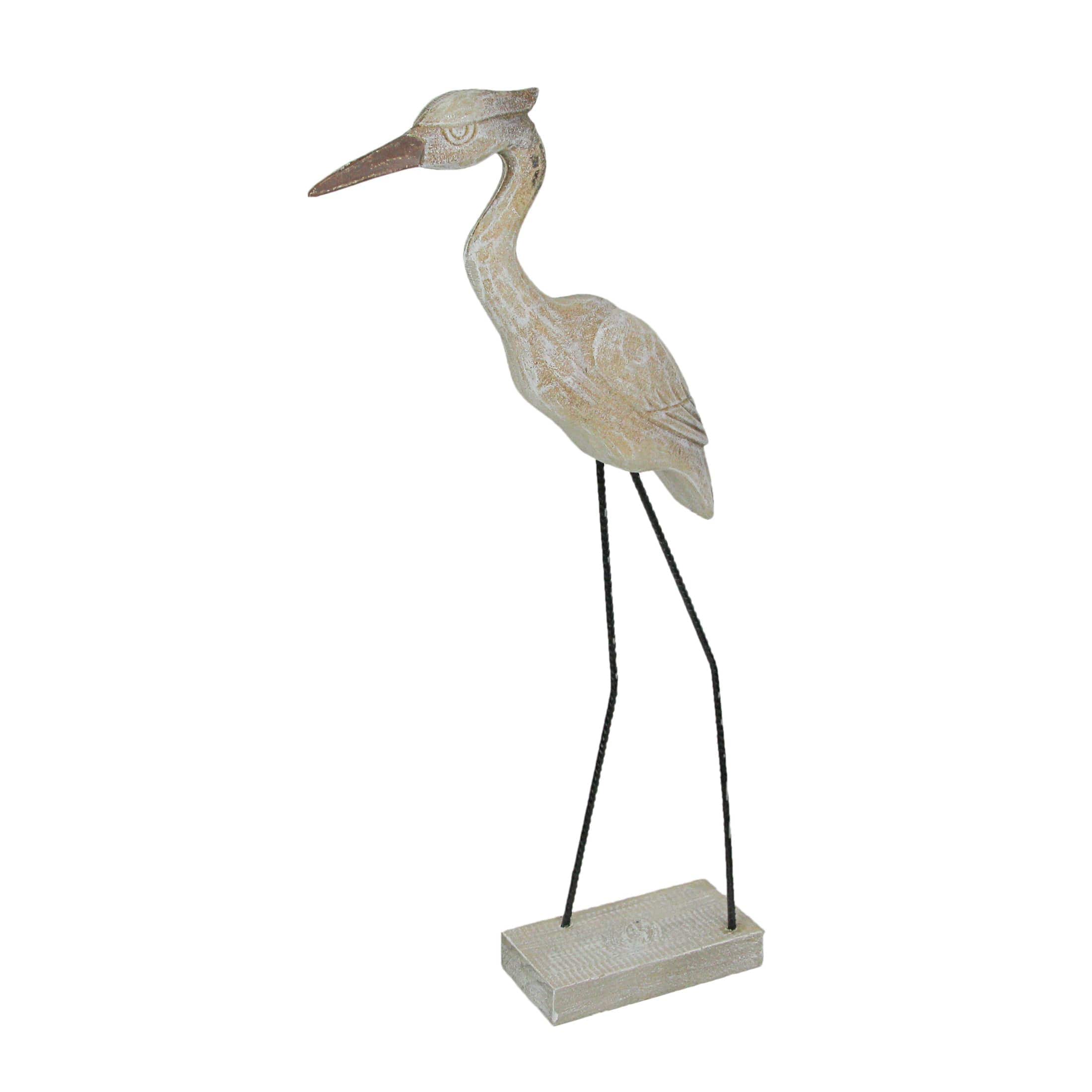 Chesapeake Bay JDY-70821 20 Inch Hand Carved Wood and Metal Heron Sculpture White Wash Finish Coastal Art