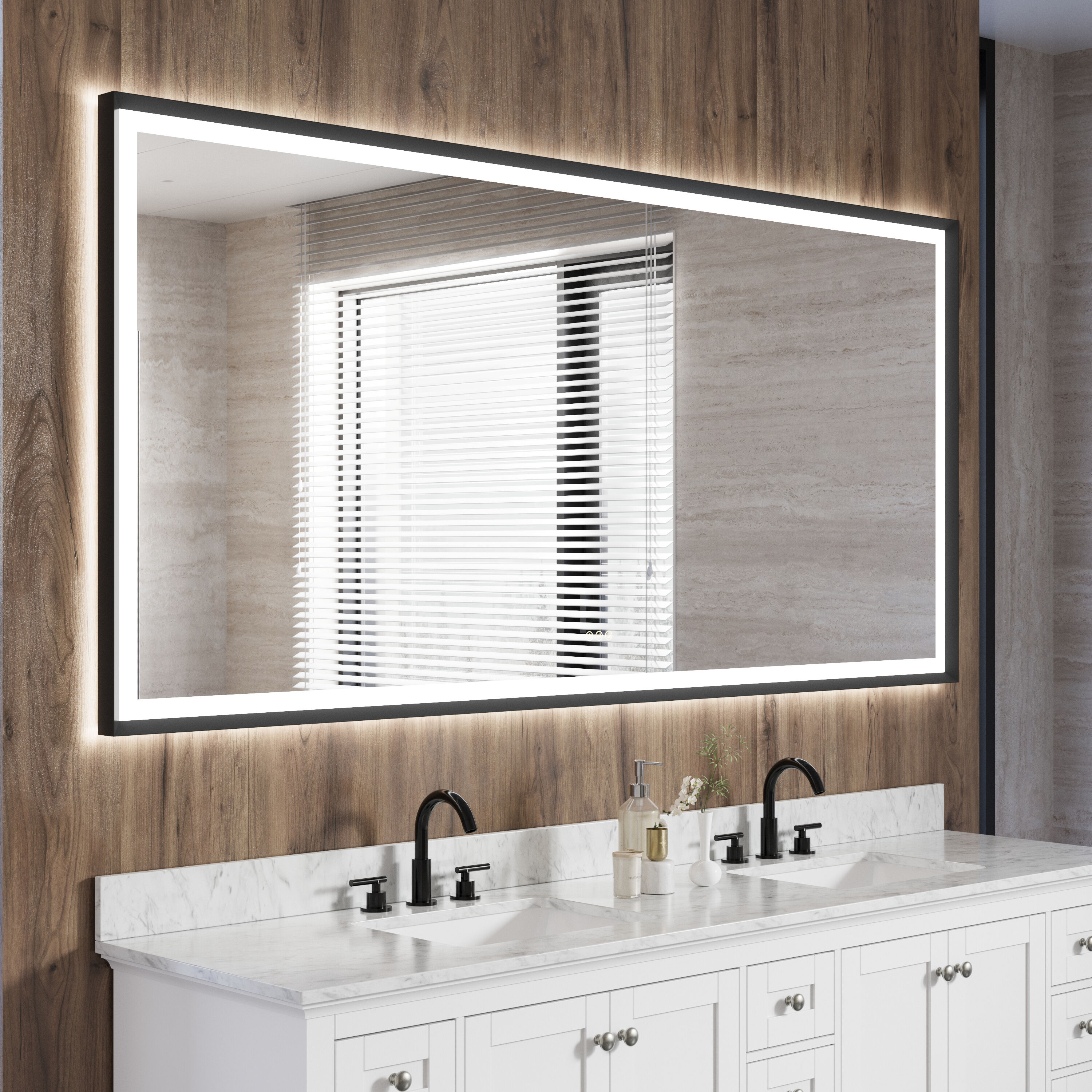 Forclover MRE-6F8440MB 84-in x 40-in Framed Rectangle Dimmable LED Lighted Fog Free Bathroom Vanity Mirror ( Black )