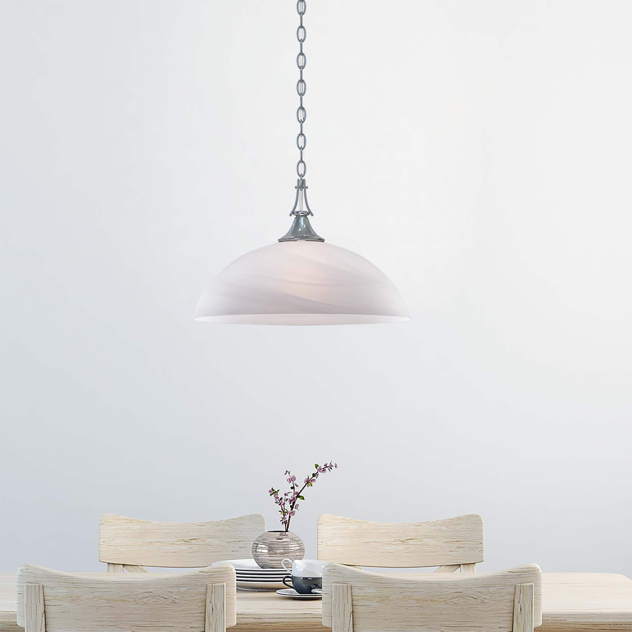 Durango Traditional Brushed Nickel Bowl Pendant with Alabaster Glass