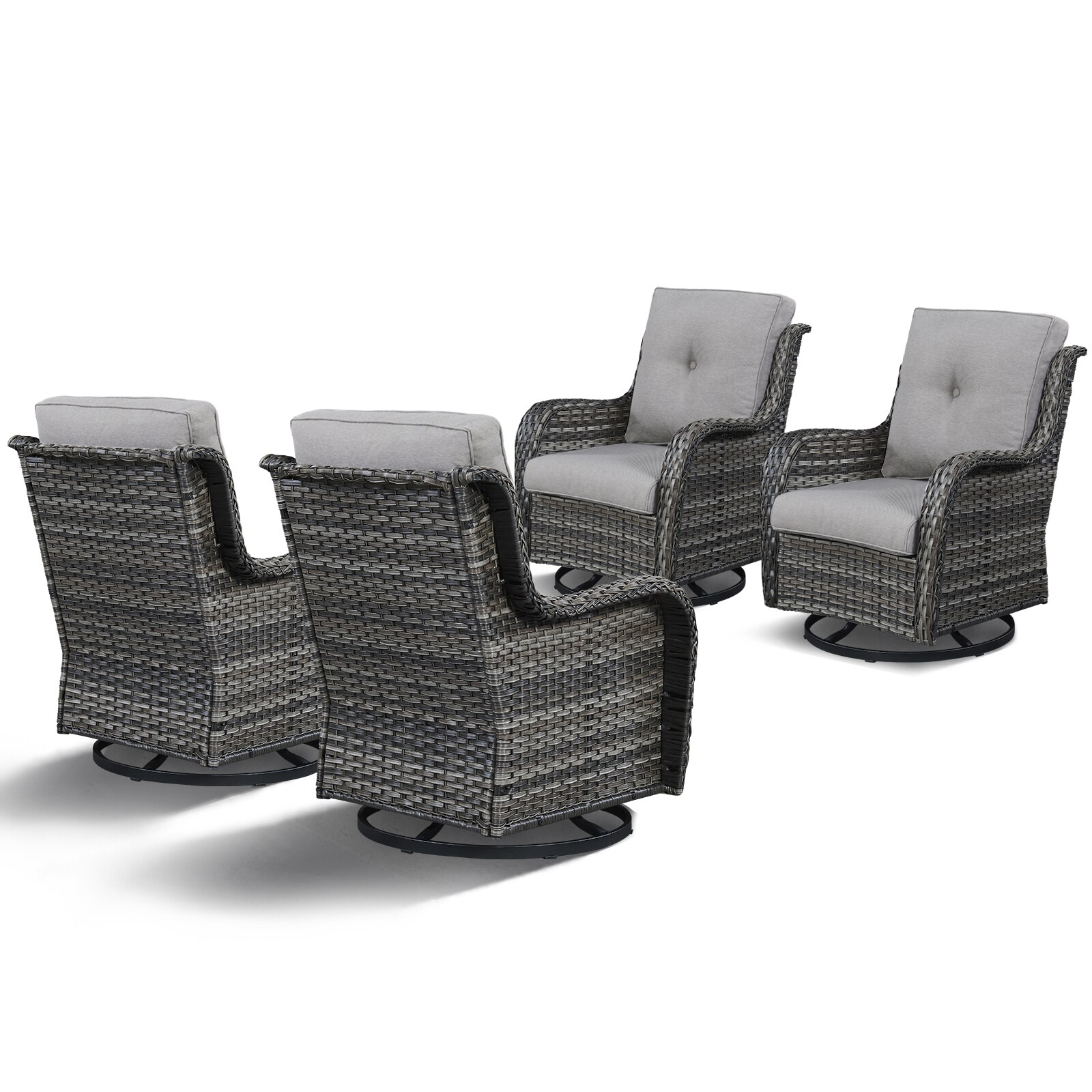 Rilyson FS024-3X2 Curved armrest Set of 4 Wicker Gray Wicker Frame Swivel rocker Rocking Chair with Multiple colors/finishes Beige Cushioned Seat