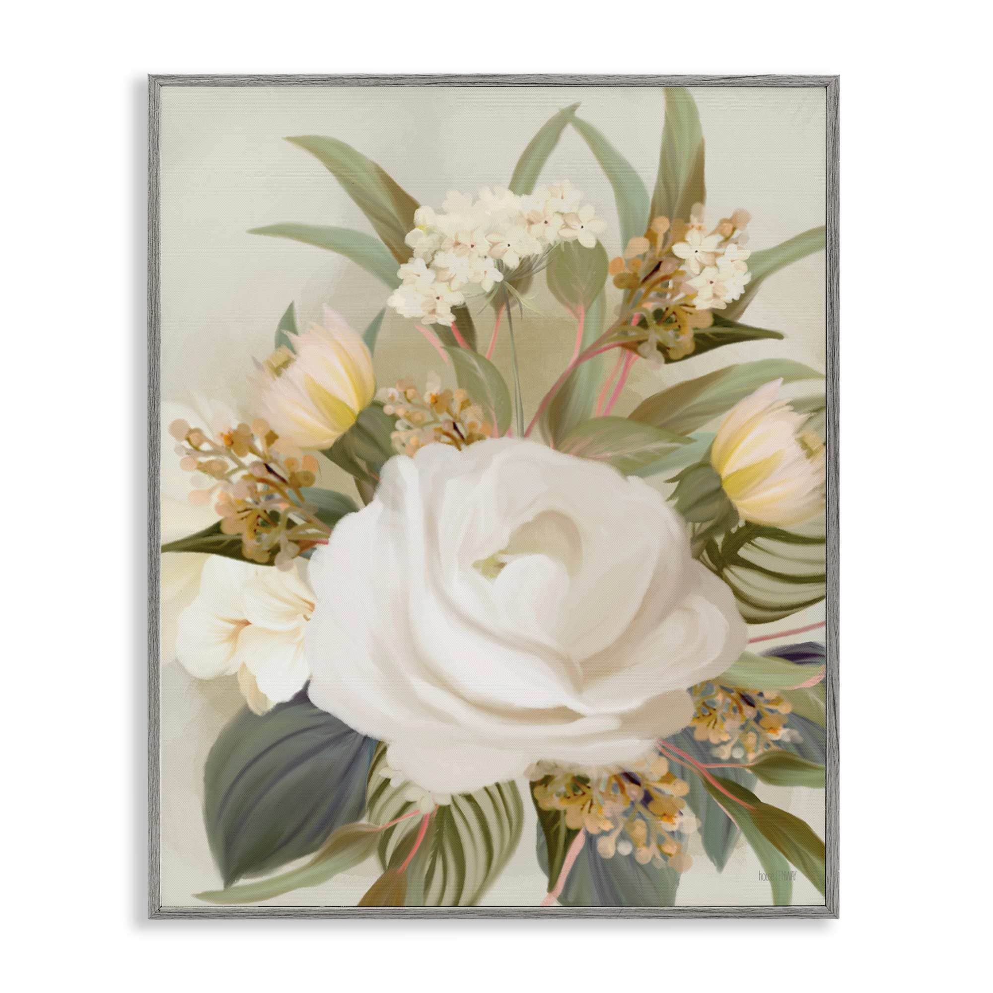Stupell Industries BT-598-GFF-16X20 Charming Soft Rose Bundle Gray Framed Giclee Art By House Fenway 16 x 20