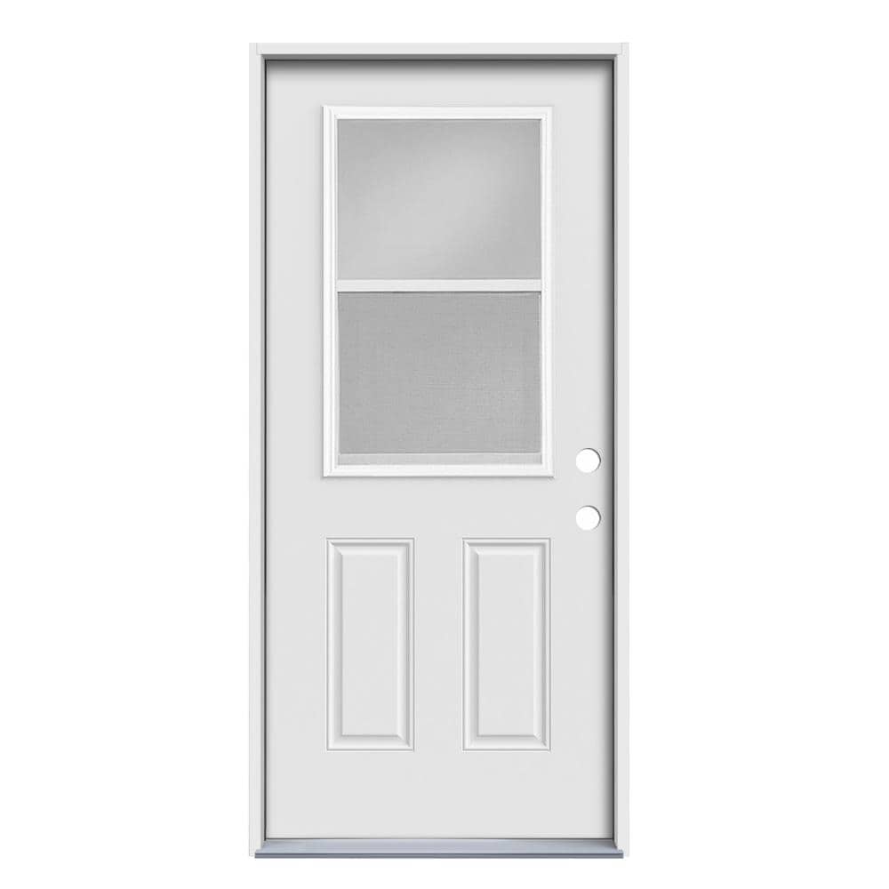 JELD-WEN JW233300013 36-in x 80-in x 4-9/16-in Steel Half lite Left-hand inswing Primed Prehung Front Door Insulating core