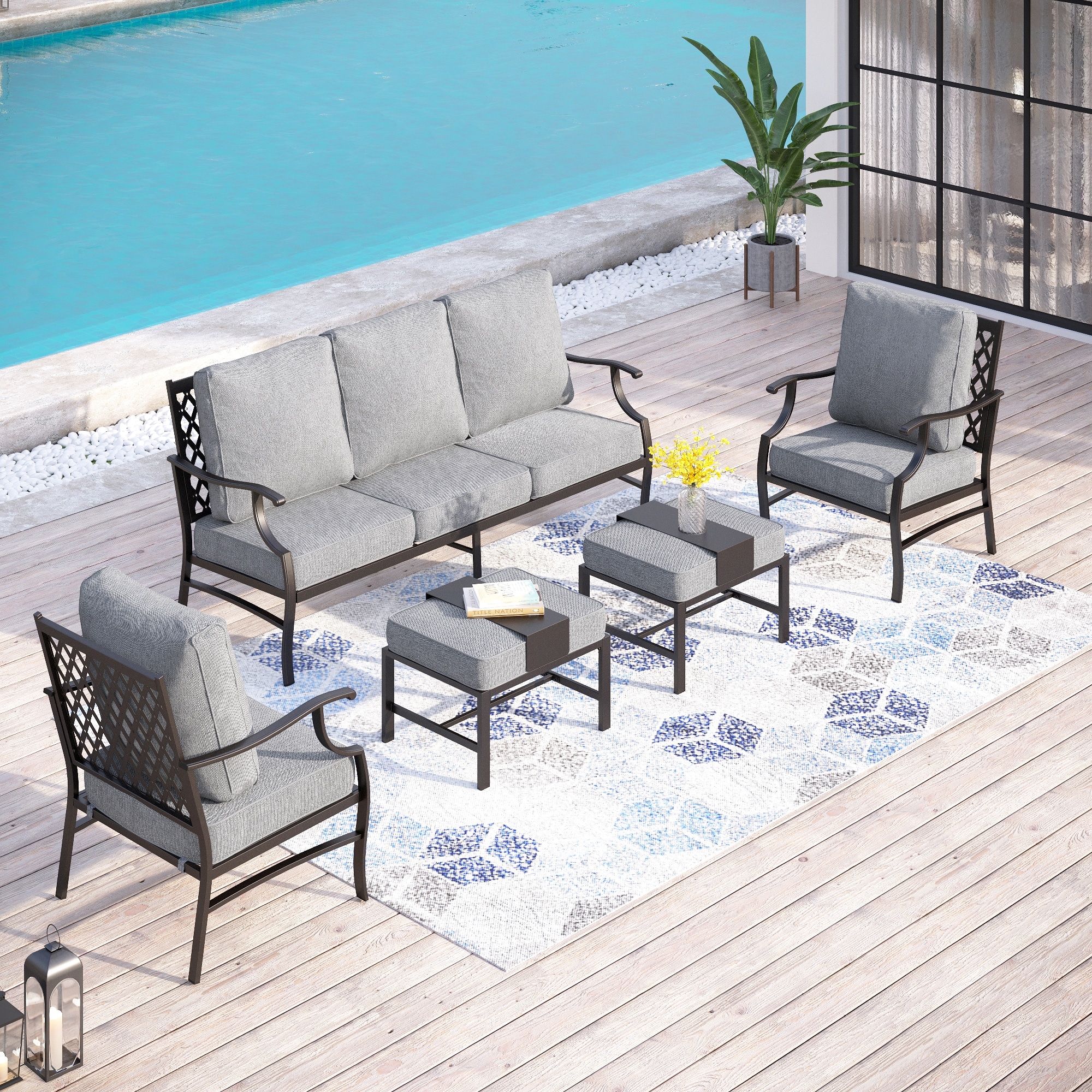 Sunshine Valley 5 Piece Patio Sofa Conversation Set with Gray Cushion Pro Cushions CP003 07 5 GR at Lowes