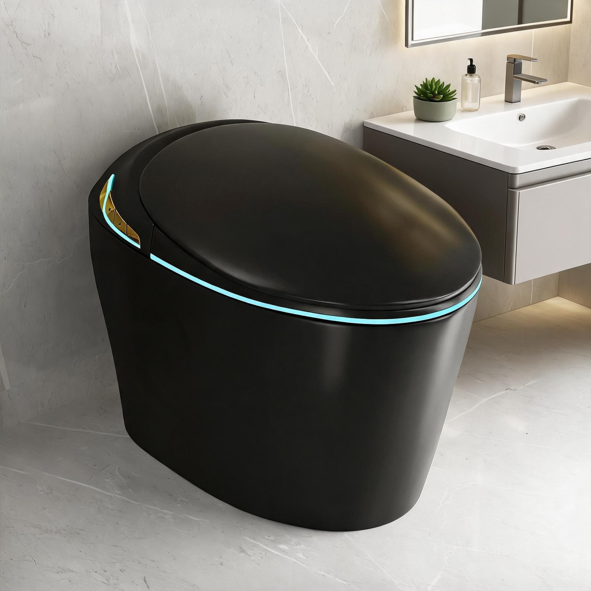 Naturefalls - Elongated One-Piece Smart Toilet with Integrated Bidet Ceramic in Sleek Black