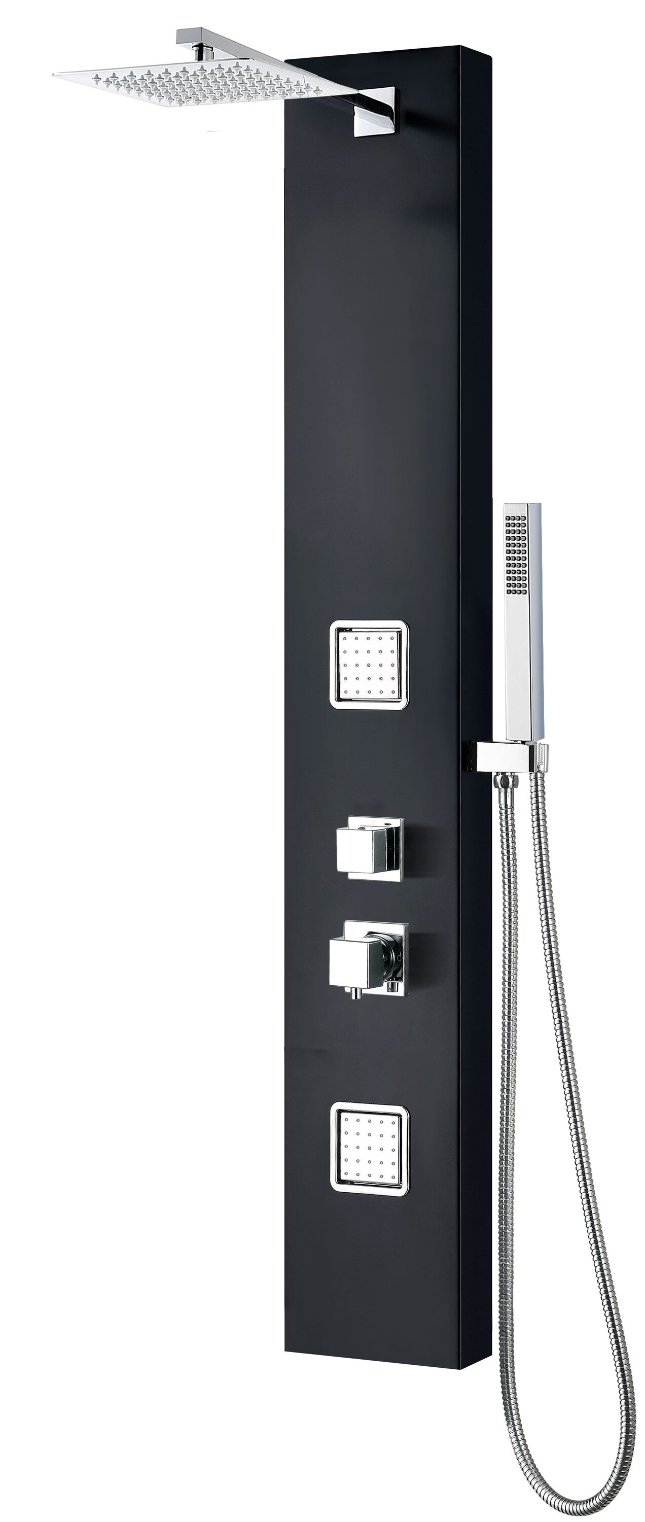ALFI ABSP65B Black 8.0-in Waterfall Shower Panel System with 3-way Diverter Valve Included )