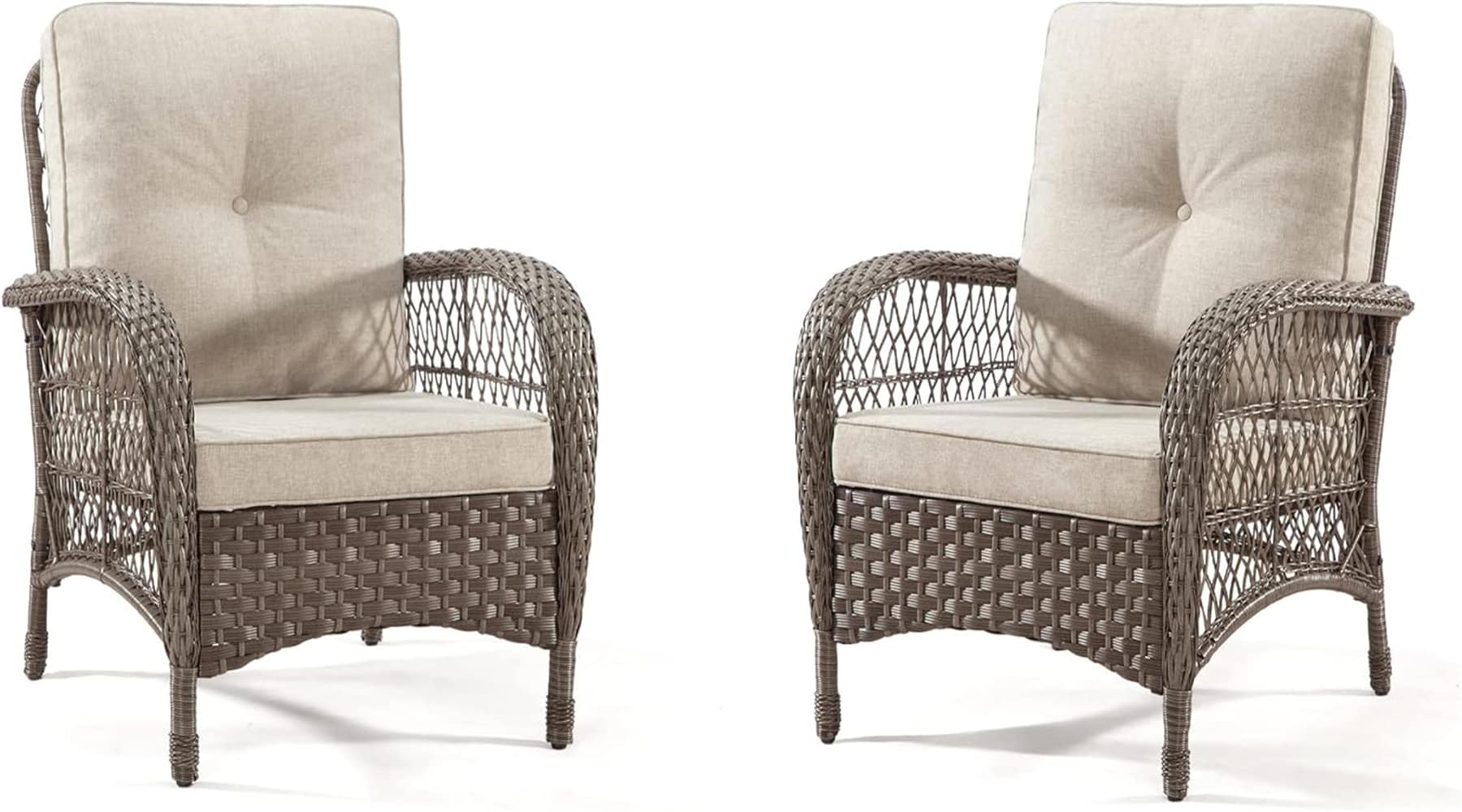 CESICIA QS-038 Patio Chairs Set of 2 Wicker Beige Steel Frame Stationary Dining Chair with Off-white Solid Seat
