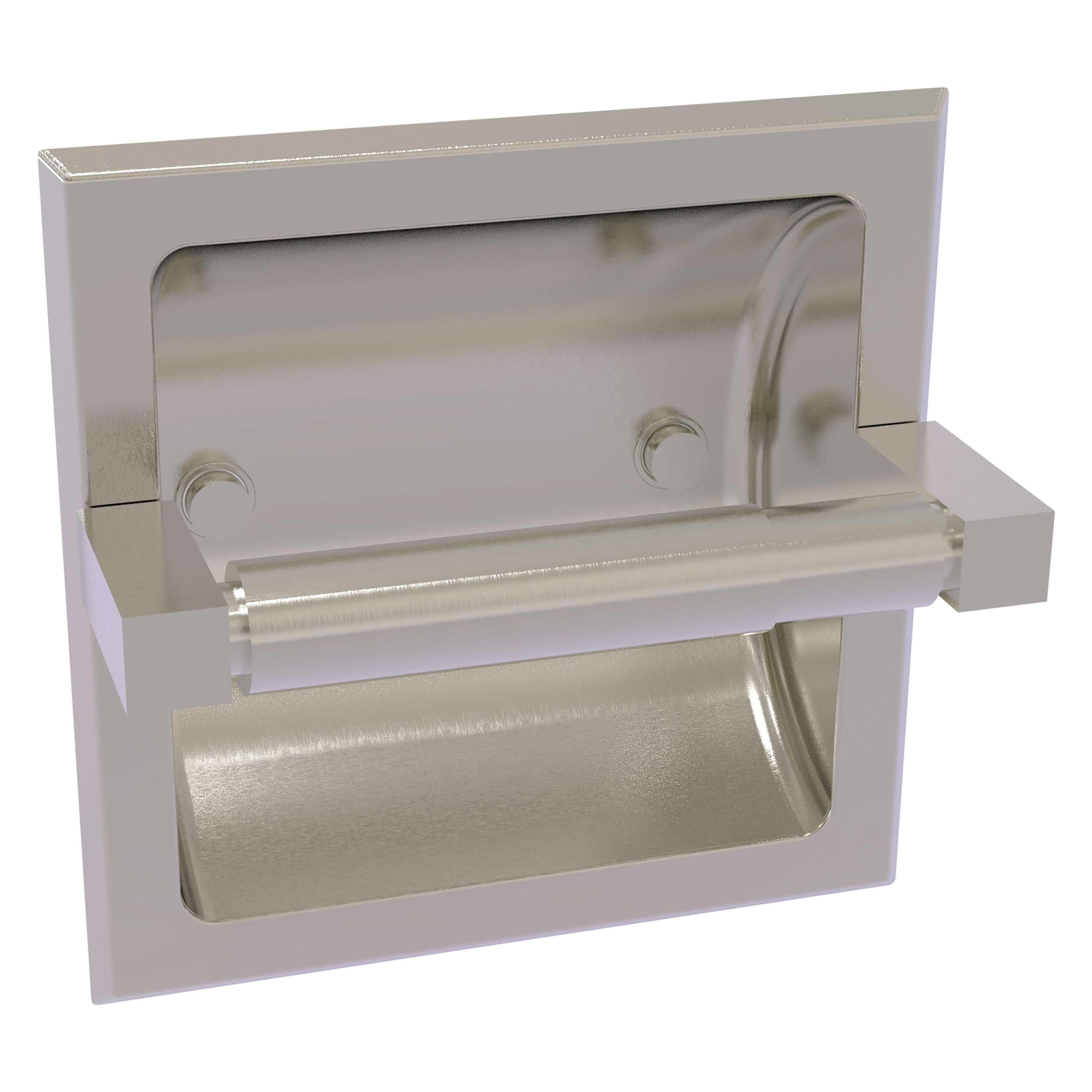 Allied Brass MT-24C-SN Montero Satin Nickel Recessed Double post Toilet Paper Holder 1 -Rolls with Storage