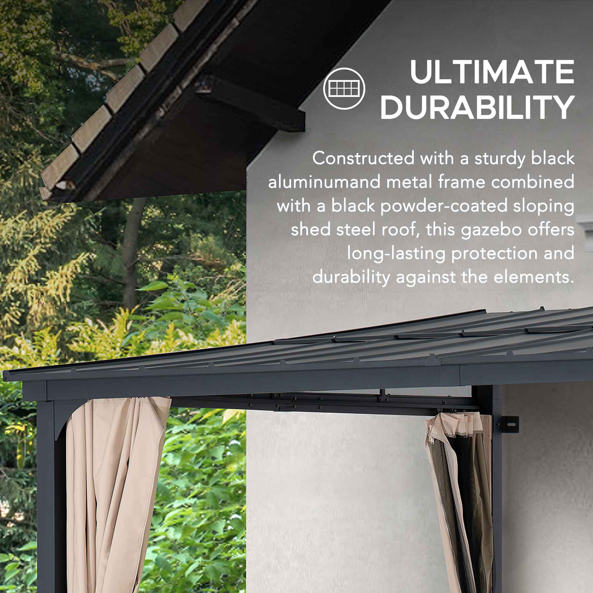 Large Black Wall-Mounted Gazebo with Curtains and Netting