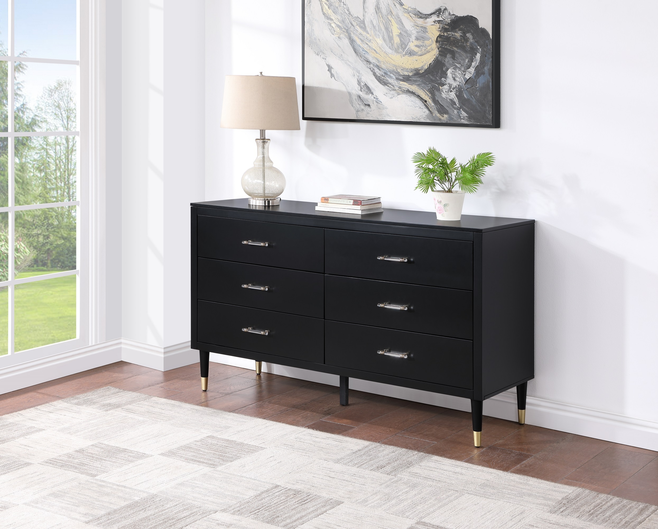 Manhattan Comfort DR-CHKD0602-BK Black Pine 6 -Drawer Standard dresser