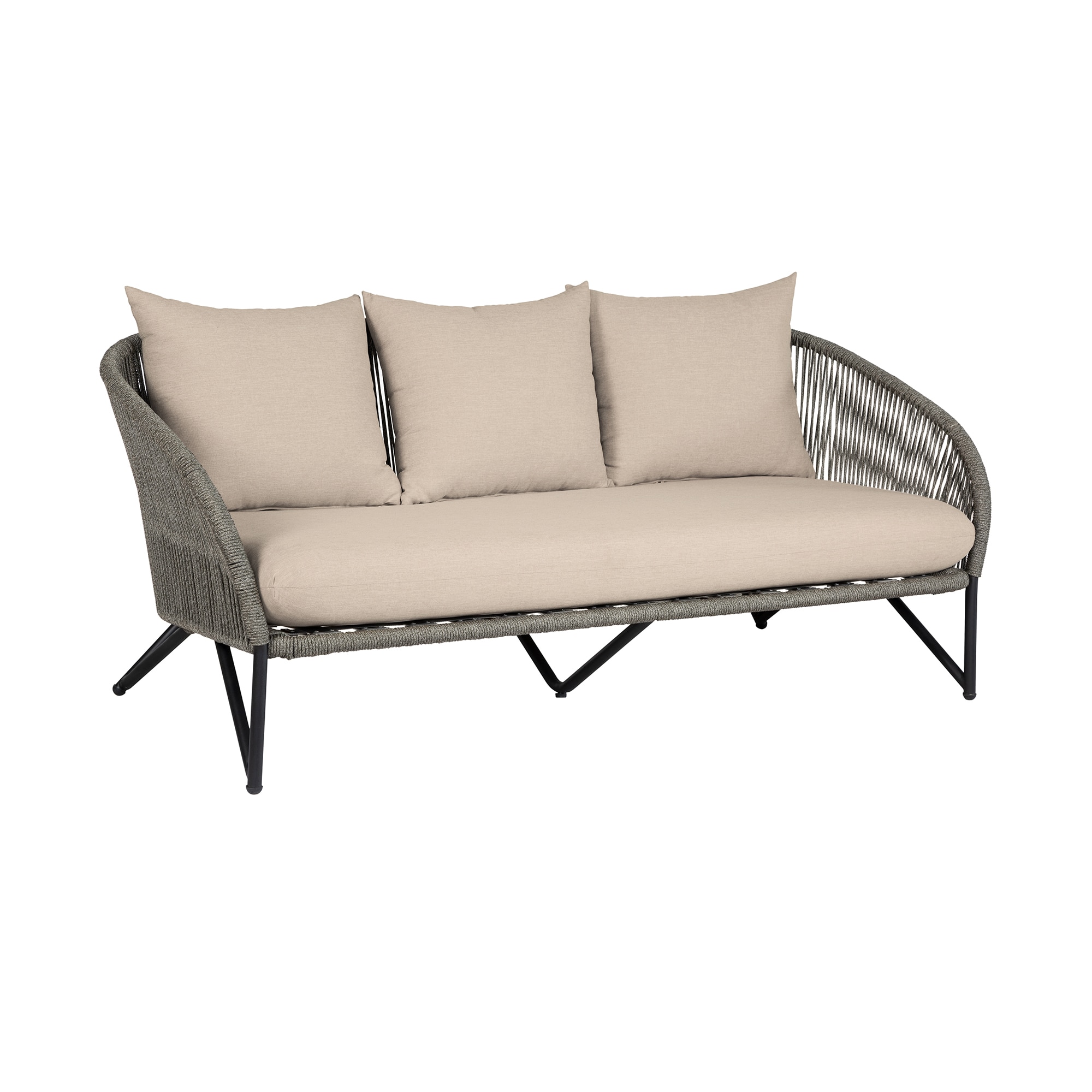 Armen Living LCBESOBLKTP Bernice Outdoor Sofa with Tan Cushions and Aluminum Frame