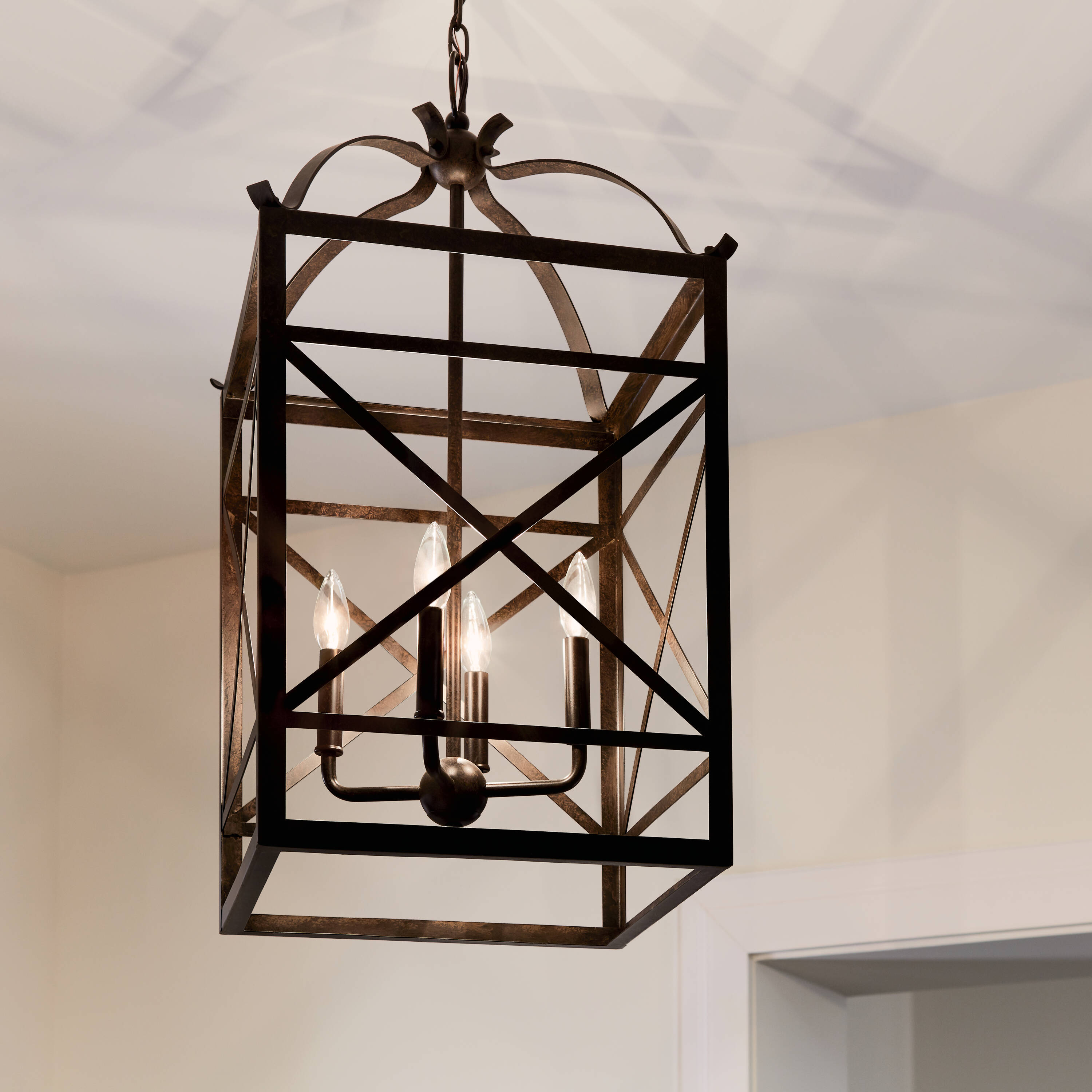 Kichler 82339 Arborwood 4 -Light Aged Bronze Industrial Square Medium Hanging Pendant light