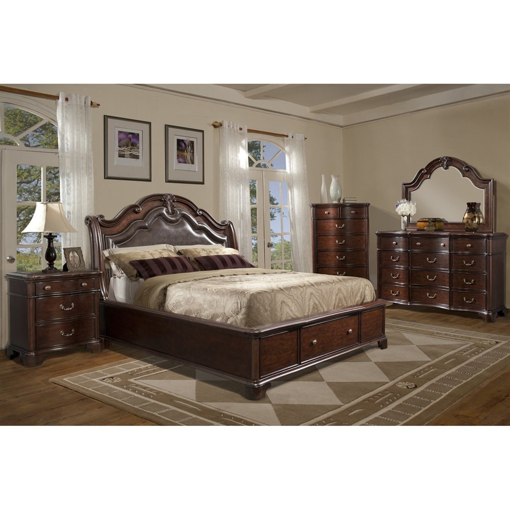 Tomlyn Cherry Queen Wood Veneer Platform Bed With Storage In The Beds ...