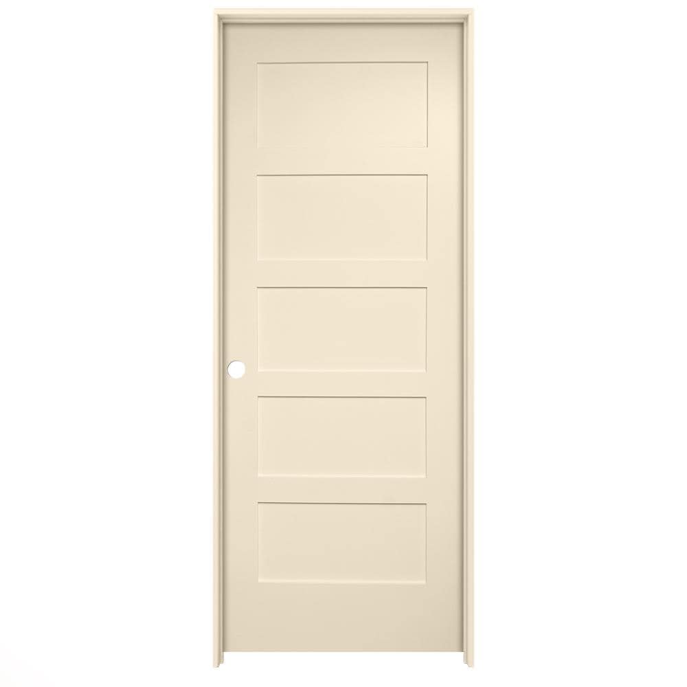 American Building Supply LO968775 32-in x 80-in Cream-n-Sugar Solid core 5-panel equal Right hand Smooth Prefinished MDF Flat Jamb Single Prehung Interior Door