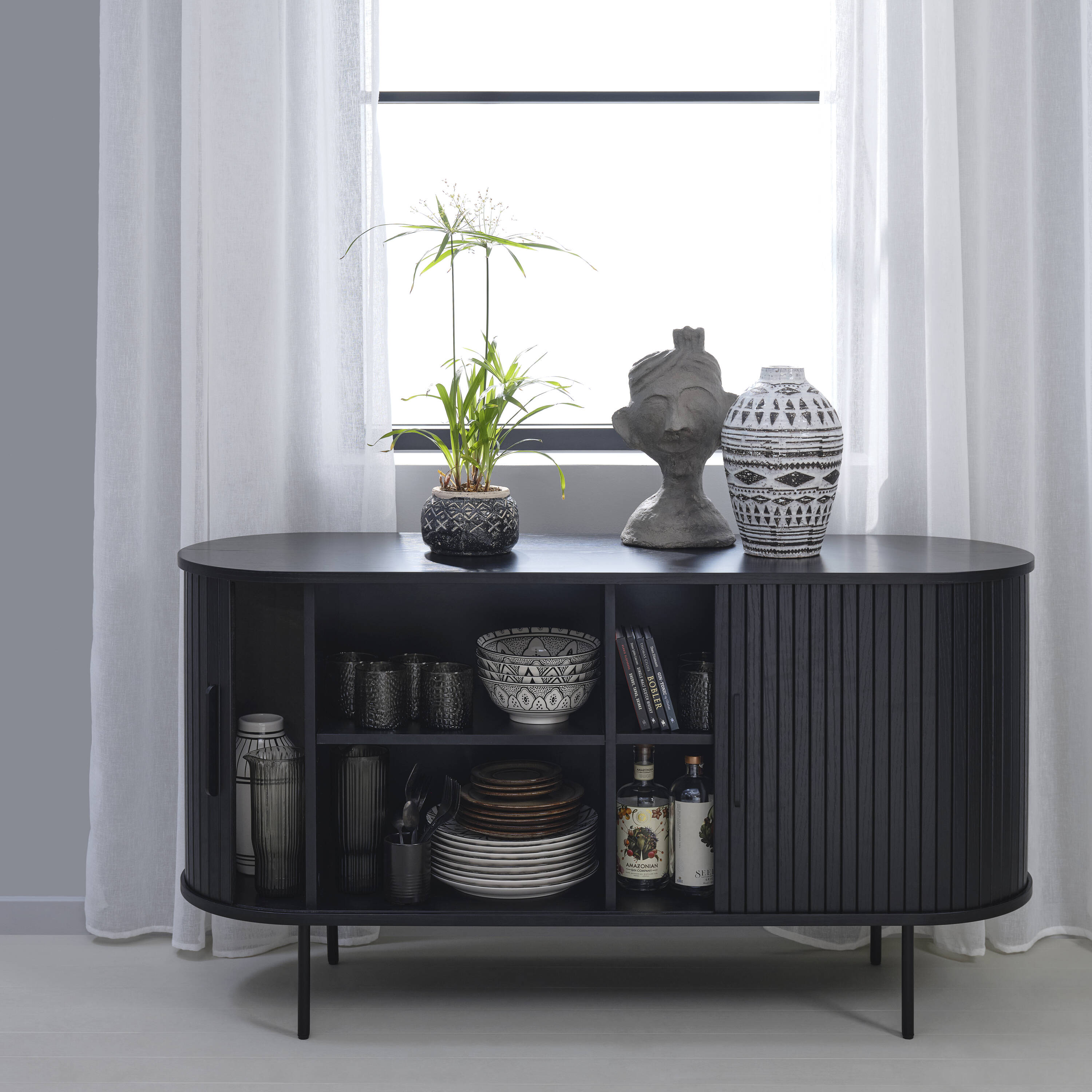  NL-4623-BLK 55-in W 2-Door Black Oak Accent Cabinet