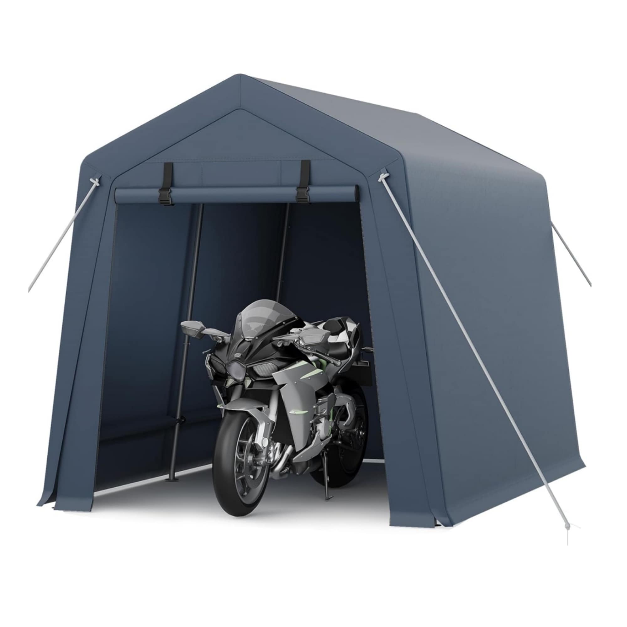 Qeetex LSHQQPPG-33A4SDYT 7x10 FT Portable Outdoor Storage Shed with 2 Roll-Up Zipper Doors  Vents Gray