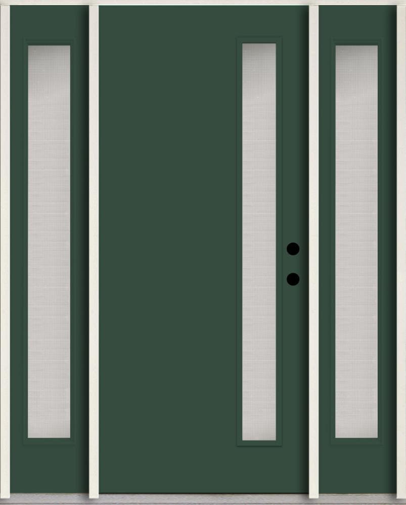 RELIABILT LO1065512 Spotlights 56-in x 80-in x 4-5/8-in Fiberglass 1/4 lite Left-hand inswing Evergreen Paint Painted Prehung Front Door with Sidelights Insulating core