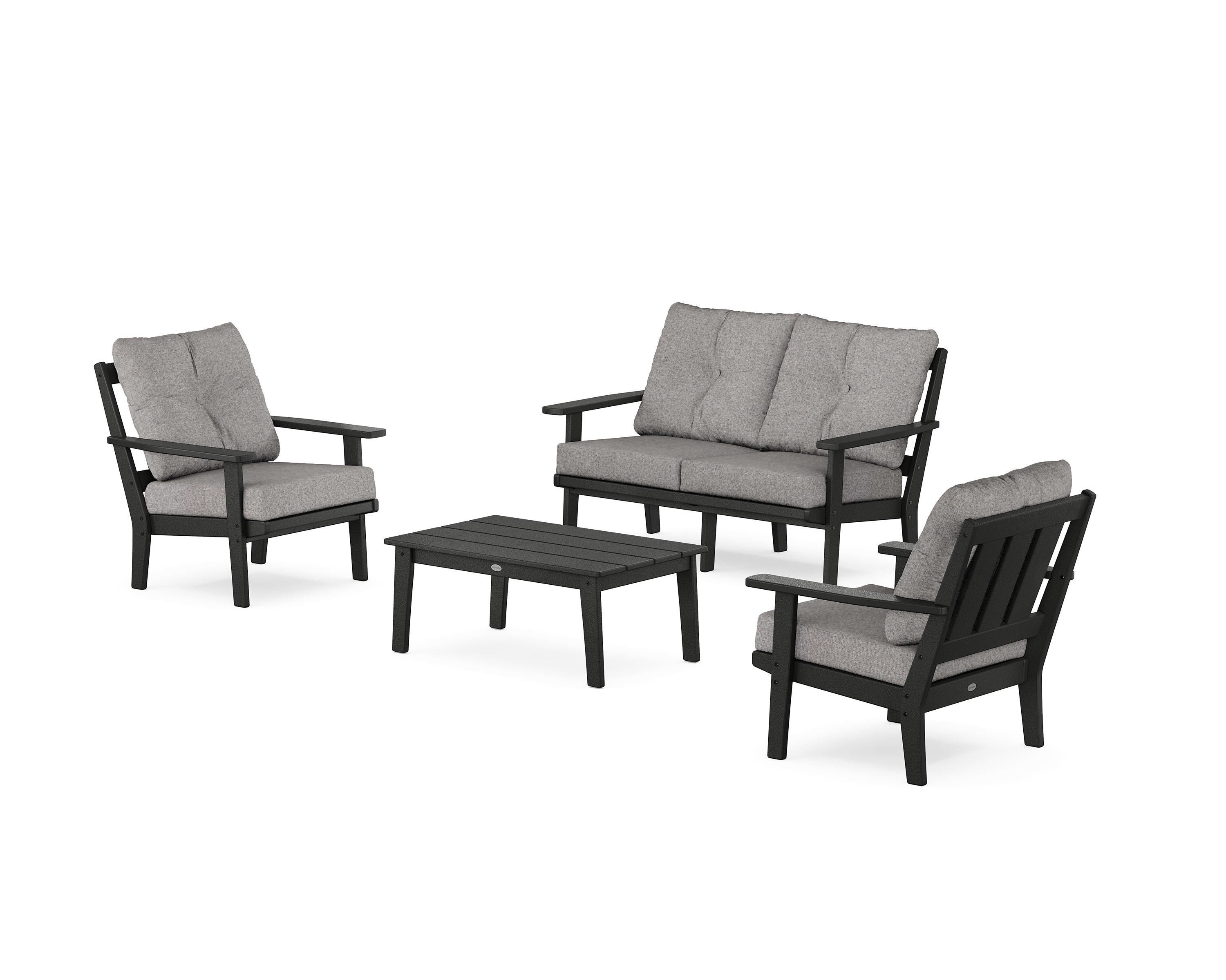 POLYWOOD PWS2139-2-BL145980 Oxford 4 -Piece Patio Conversation Set with Dark Gray Cushions