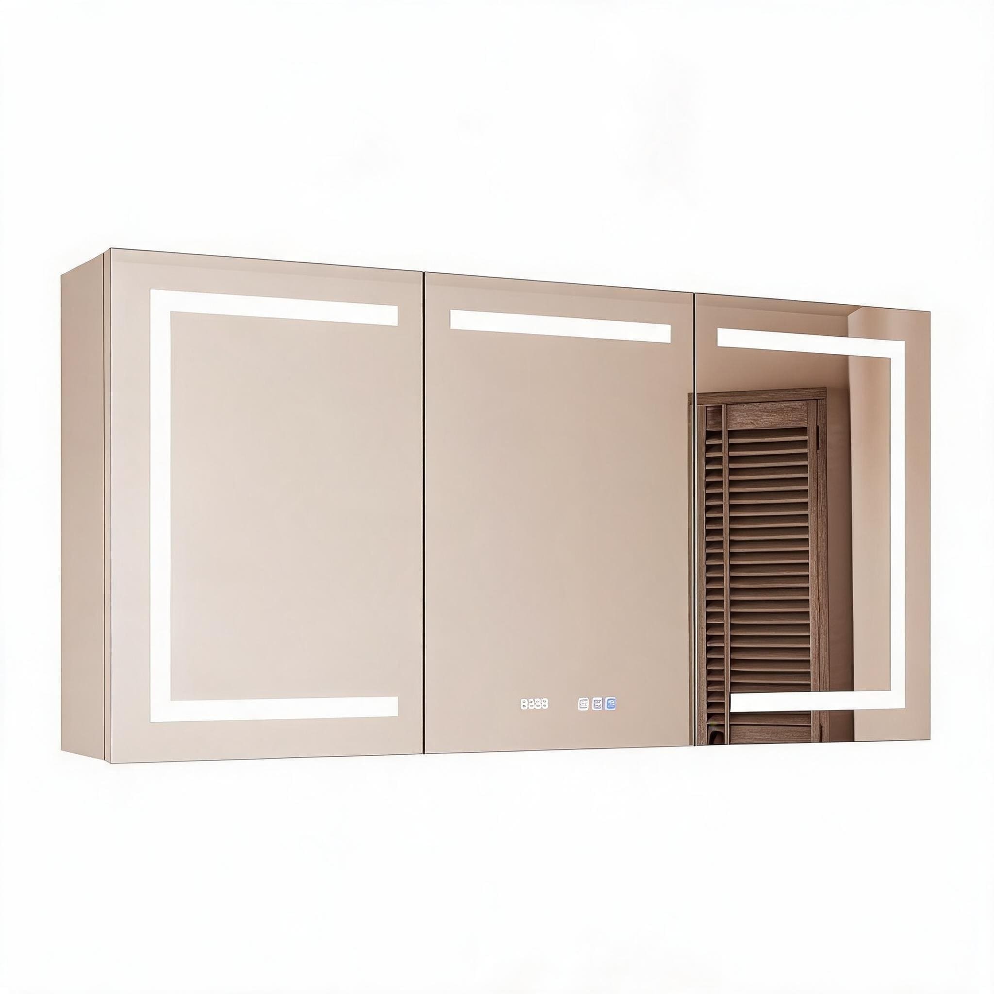 LIVACA 72 inch Silver Aluminum LED Lighted Bathroom Medicine Cabinet with Defogger and Dimmable Light