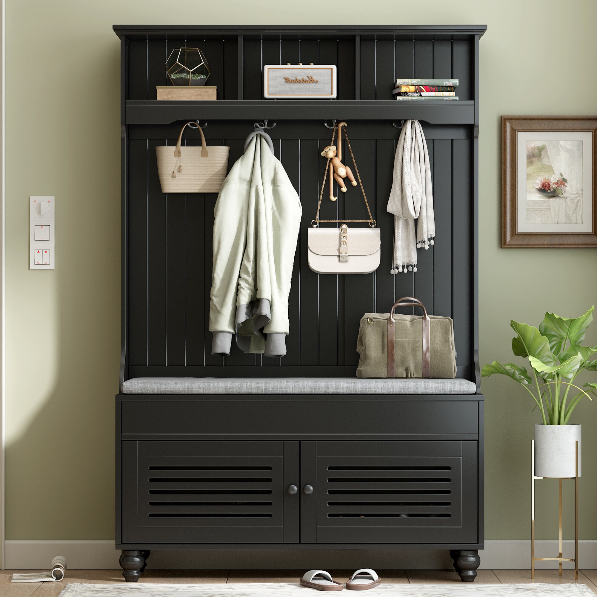 JIMSMAISON JMUCHT05B Modern 47.2-Inches Black Composite Hall Tree