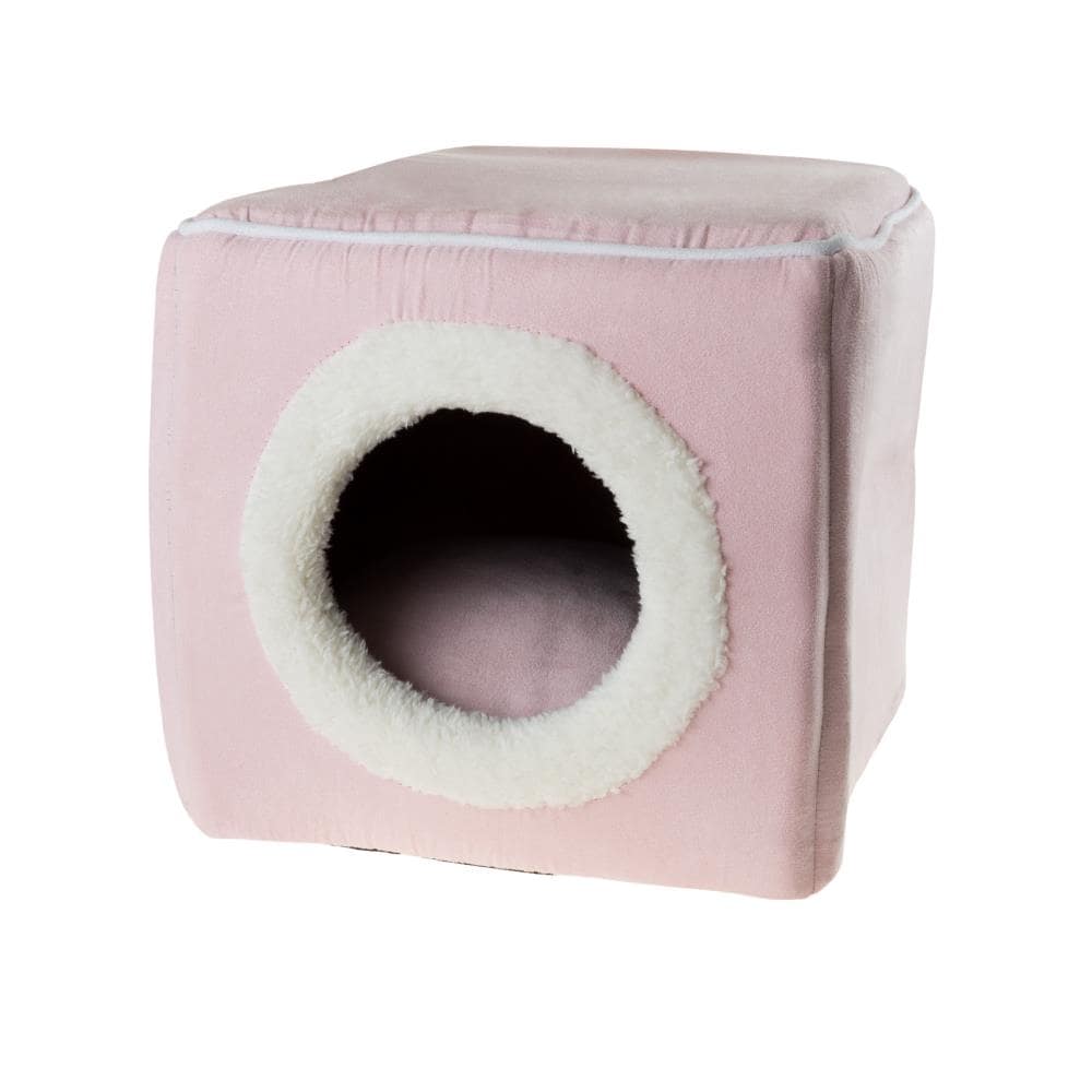 Medium Pink Velvet Enclosed Cat Bed with Foam Cushion