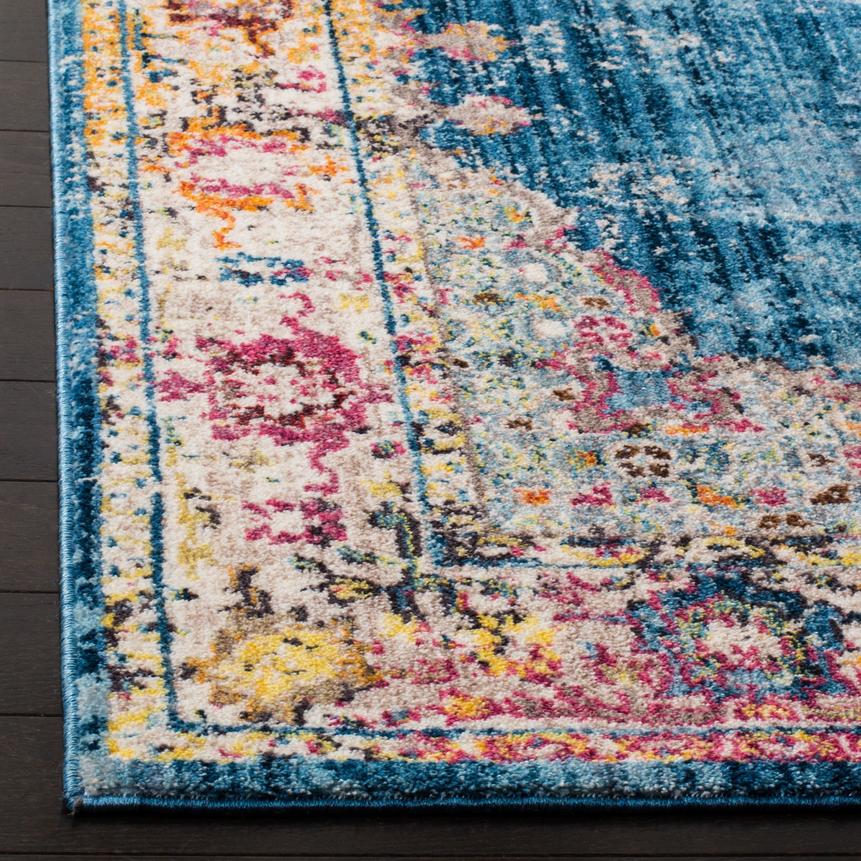 Blue and Ivory Rectangular Synthetic 4' x 6' Area Rug