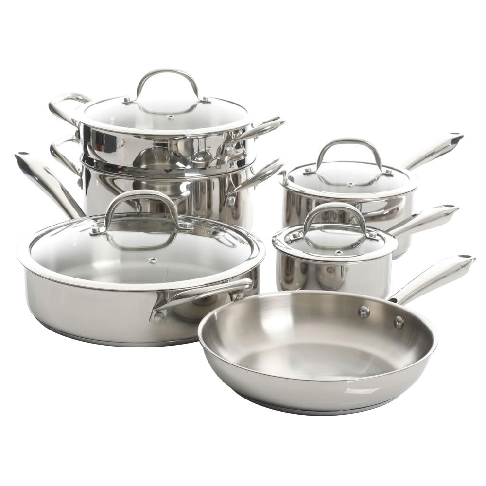  Circulon Momentum Stainless Steel Nonstick Cookware Set with  Glass Lids, 11-Piece Pot and Pan Set, Stainless Steel: Home & Kitchen