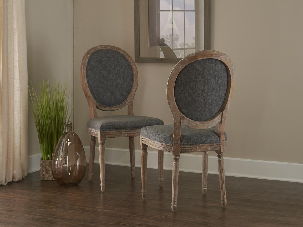 Dark Natural Brown Upholstered Oval Back Side Chair Set