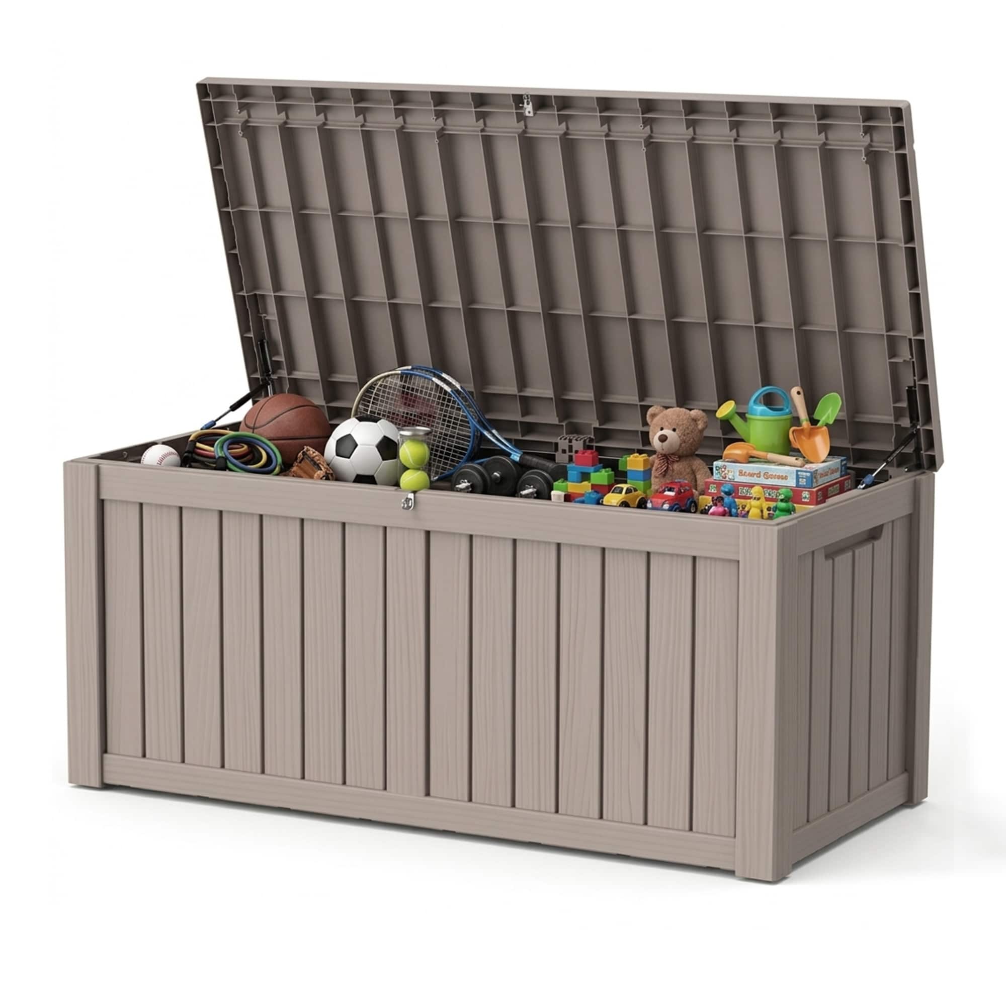 Decksplore - 150 Gallon Outdoor Storage Box Resin Waterproof UV Resistant Deck Box Reinforced Sta...