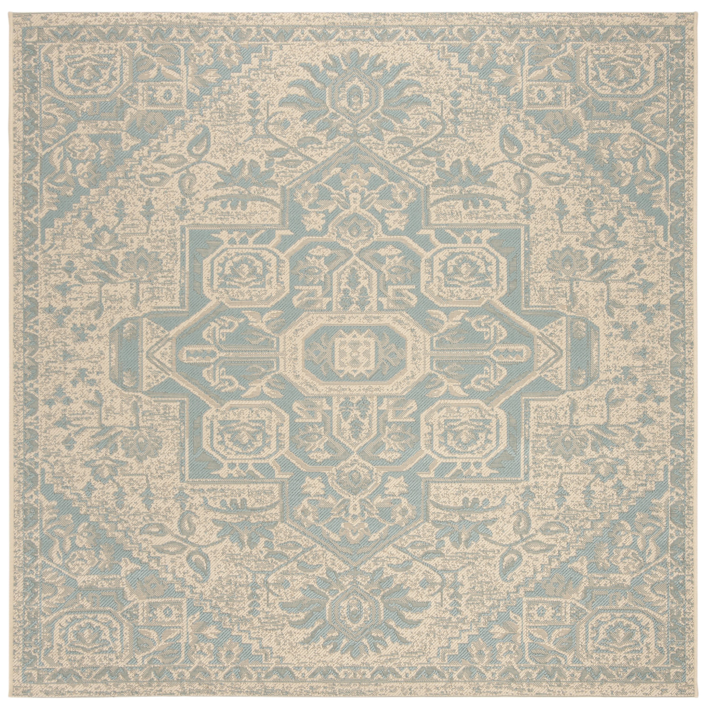 Safavieh LND138K-6SQ Linden Efmorfia 7 x 7 (ft) Loomed Polypropylene Aqua/Cream Square Indoor Floral/Botanical Vintage Area rug